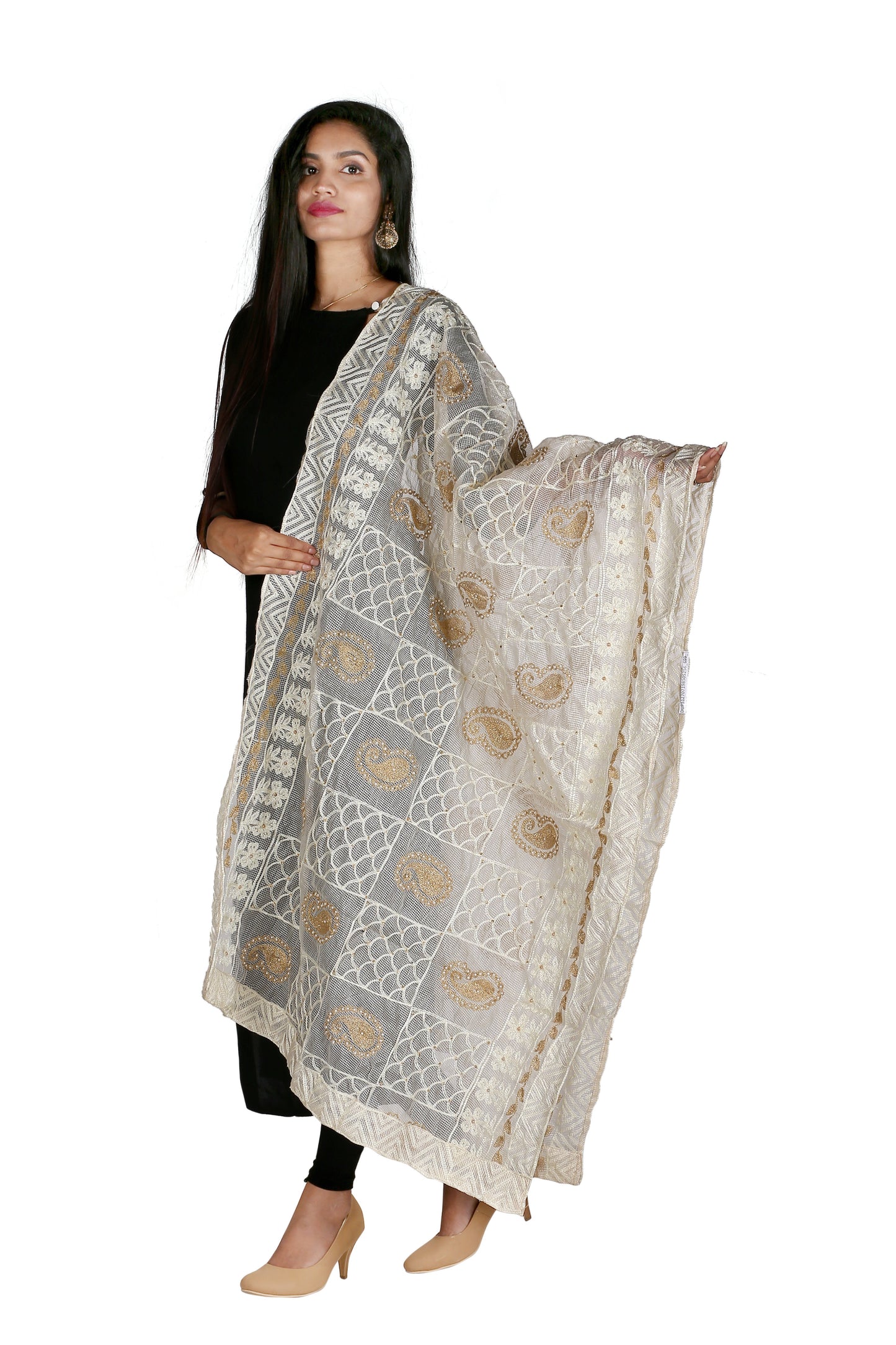 Dupatta Set Of 3 Embridered Blue Pink White Dupatta
