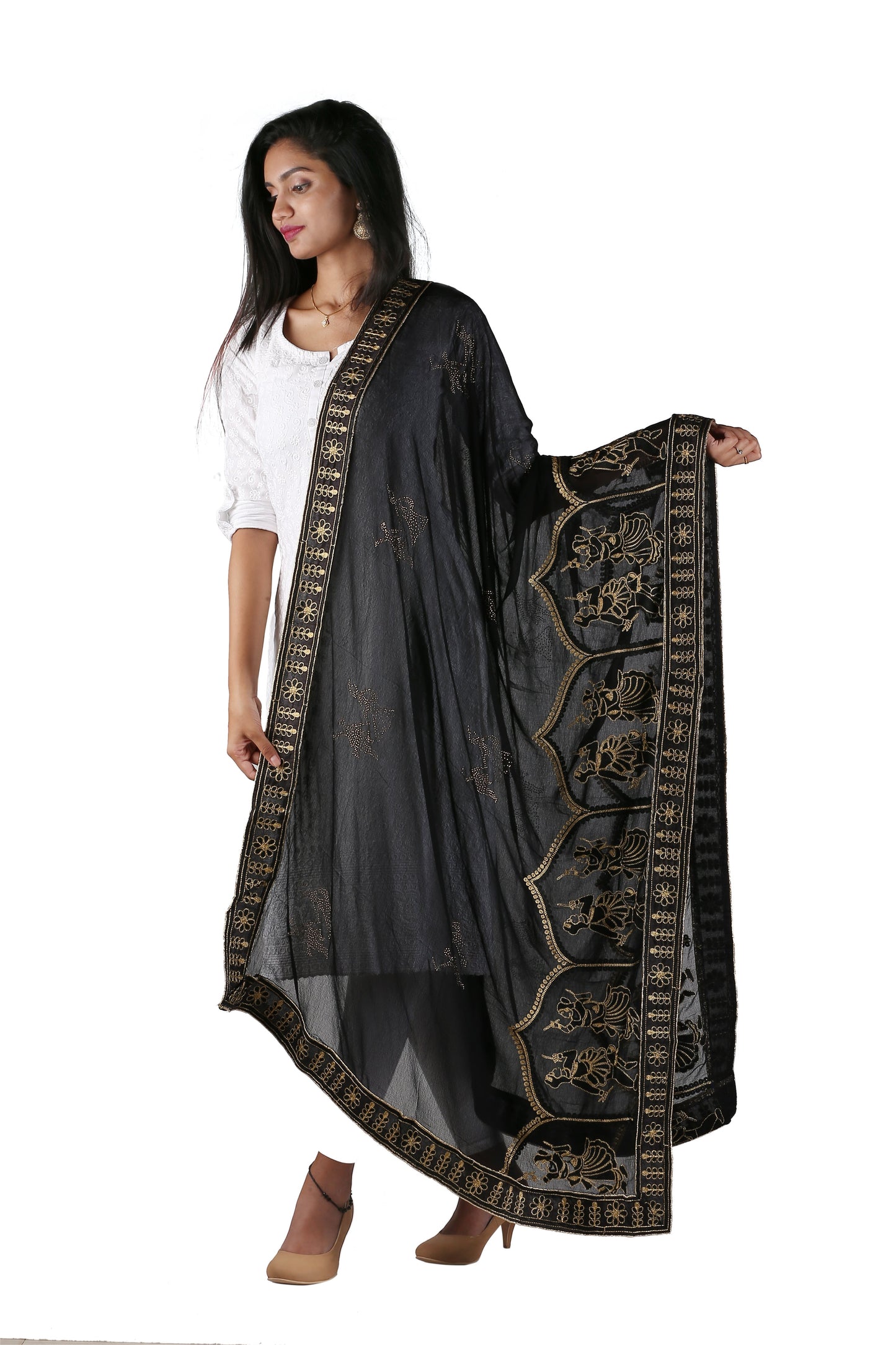 Buy 2 Get 1 Free Blue Red Black heavy dupatta