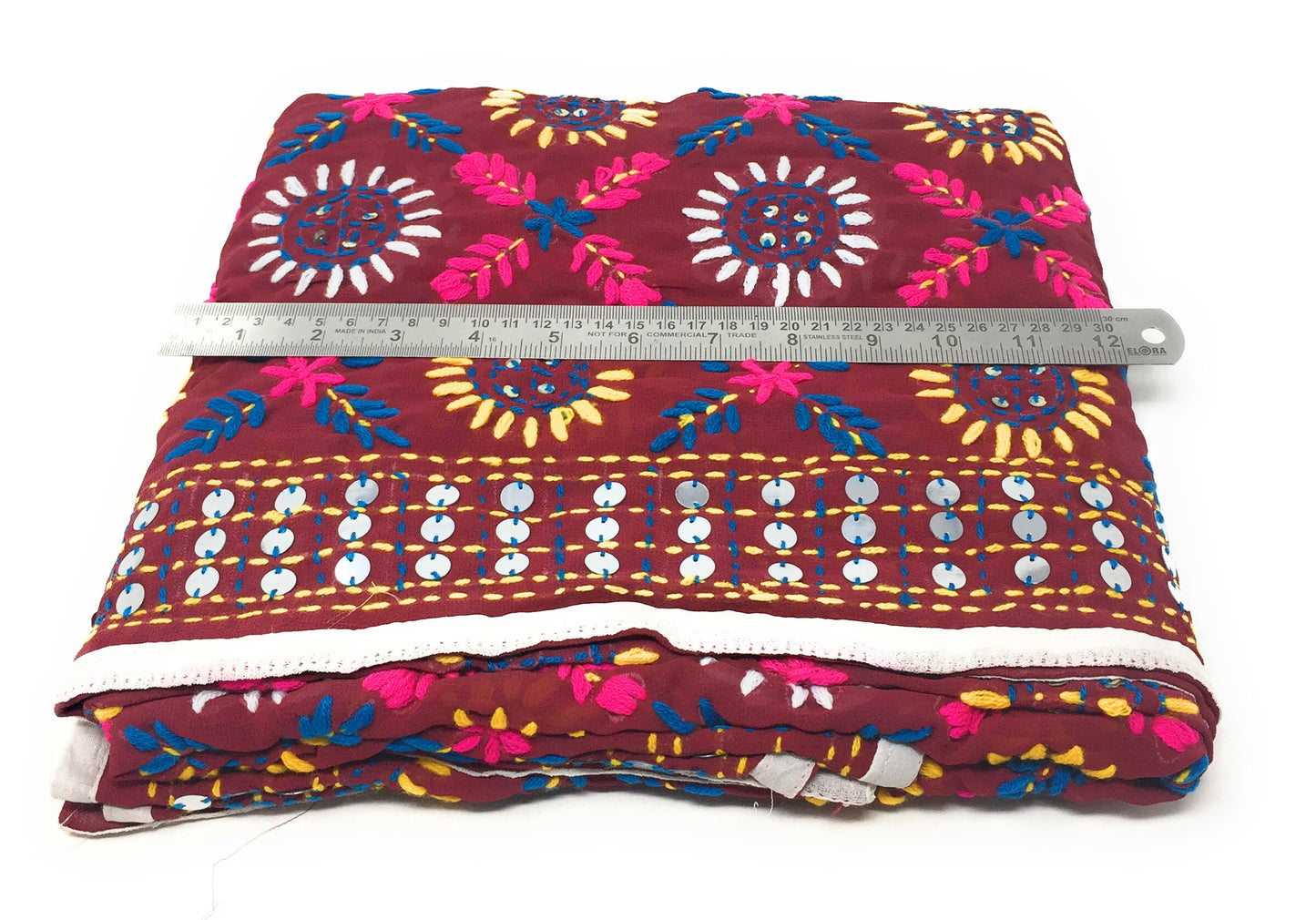 Hand Embroidery Phulkari Georgette Dupatta in Maroon n White Colour