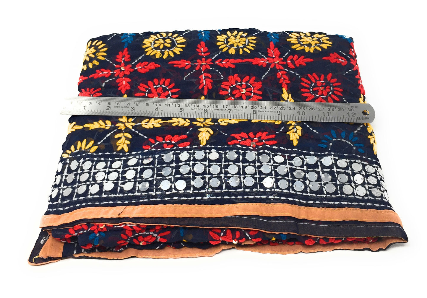 NavyBlue n White Ochre Phulkari Handwork Dupatta