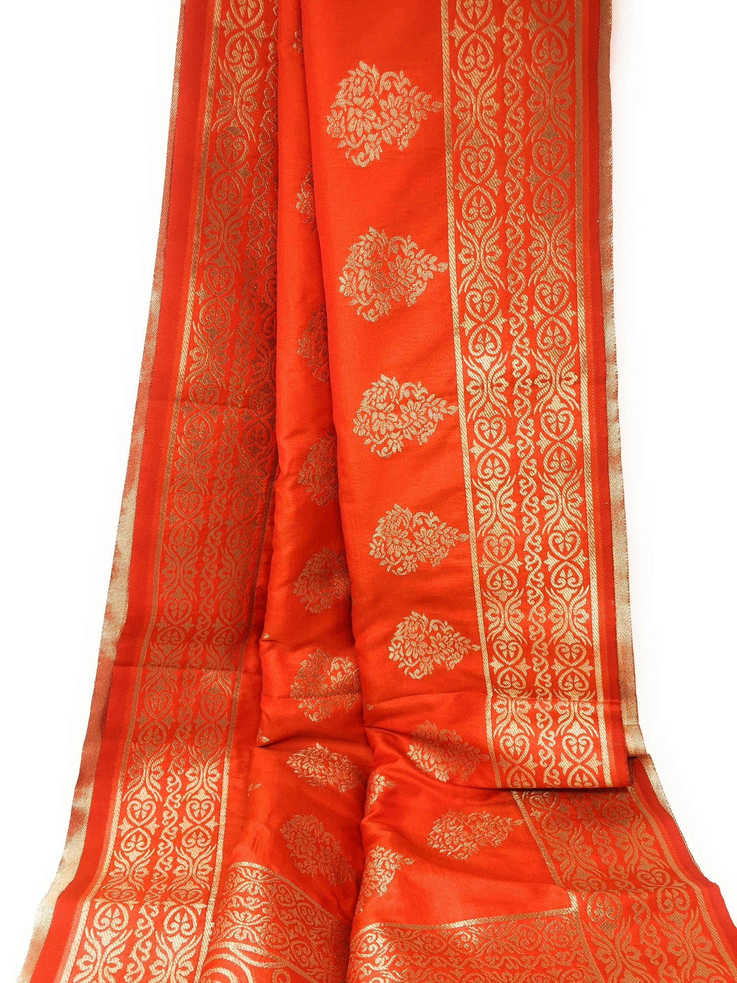 Flower Design Orange Banarasi Odhani