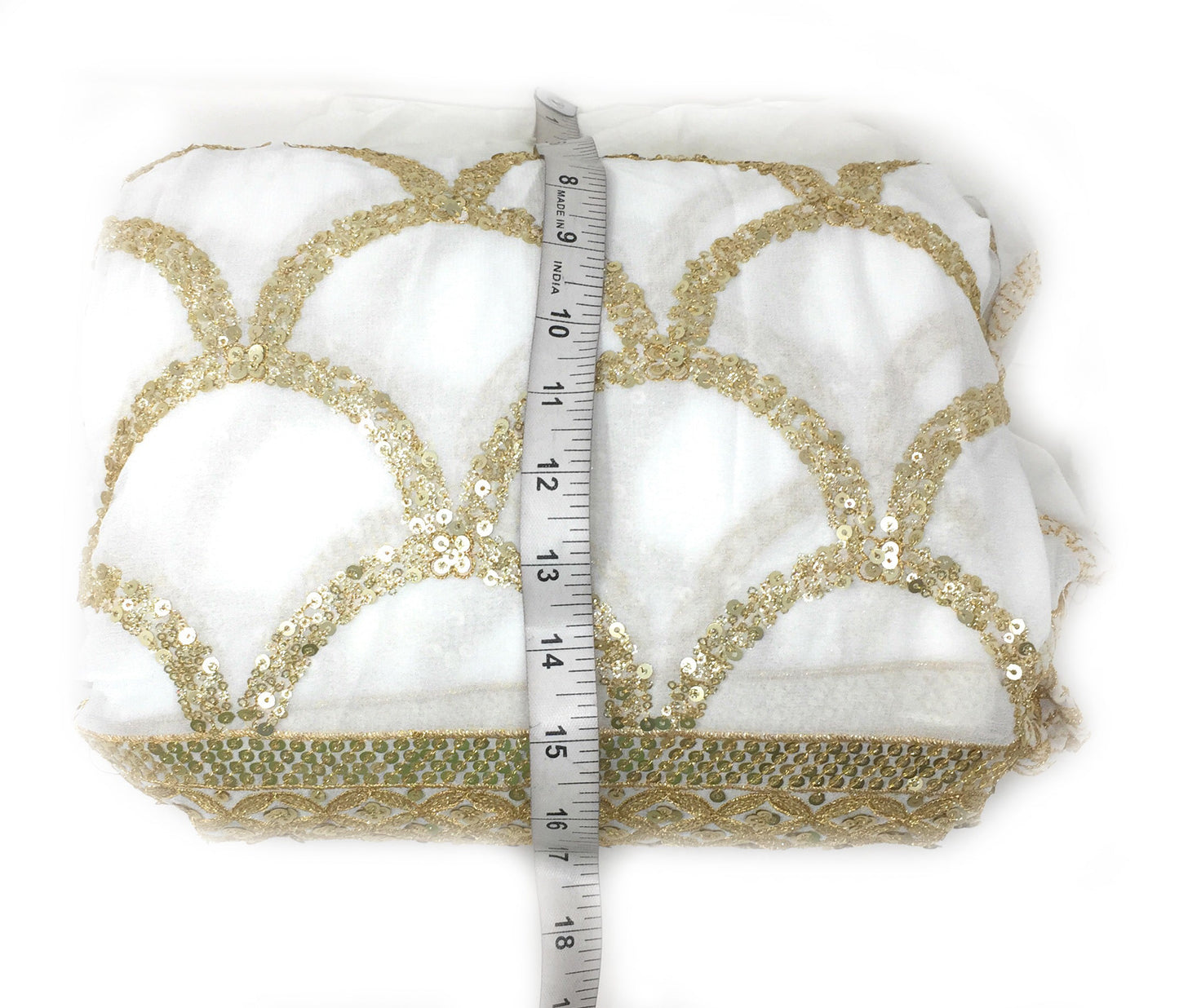 2 Meter White Chiffon Fabric with Sequins for lehenga or Kurti