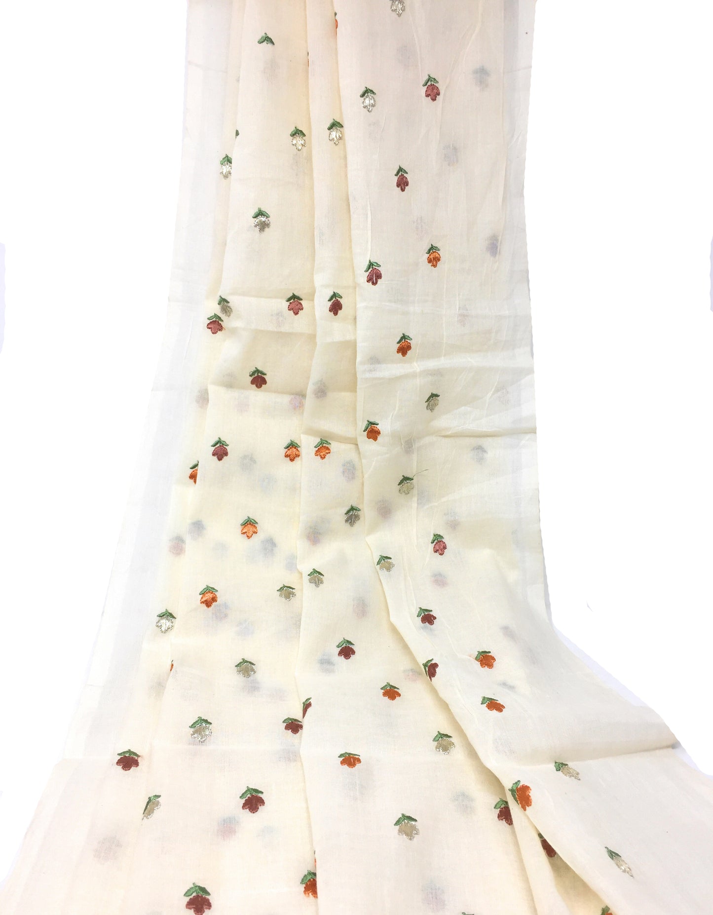Off White Mirror Work Cotton Fabric (Silver Foil Mirror)
