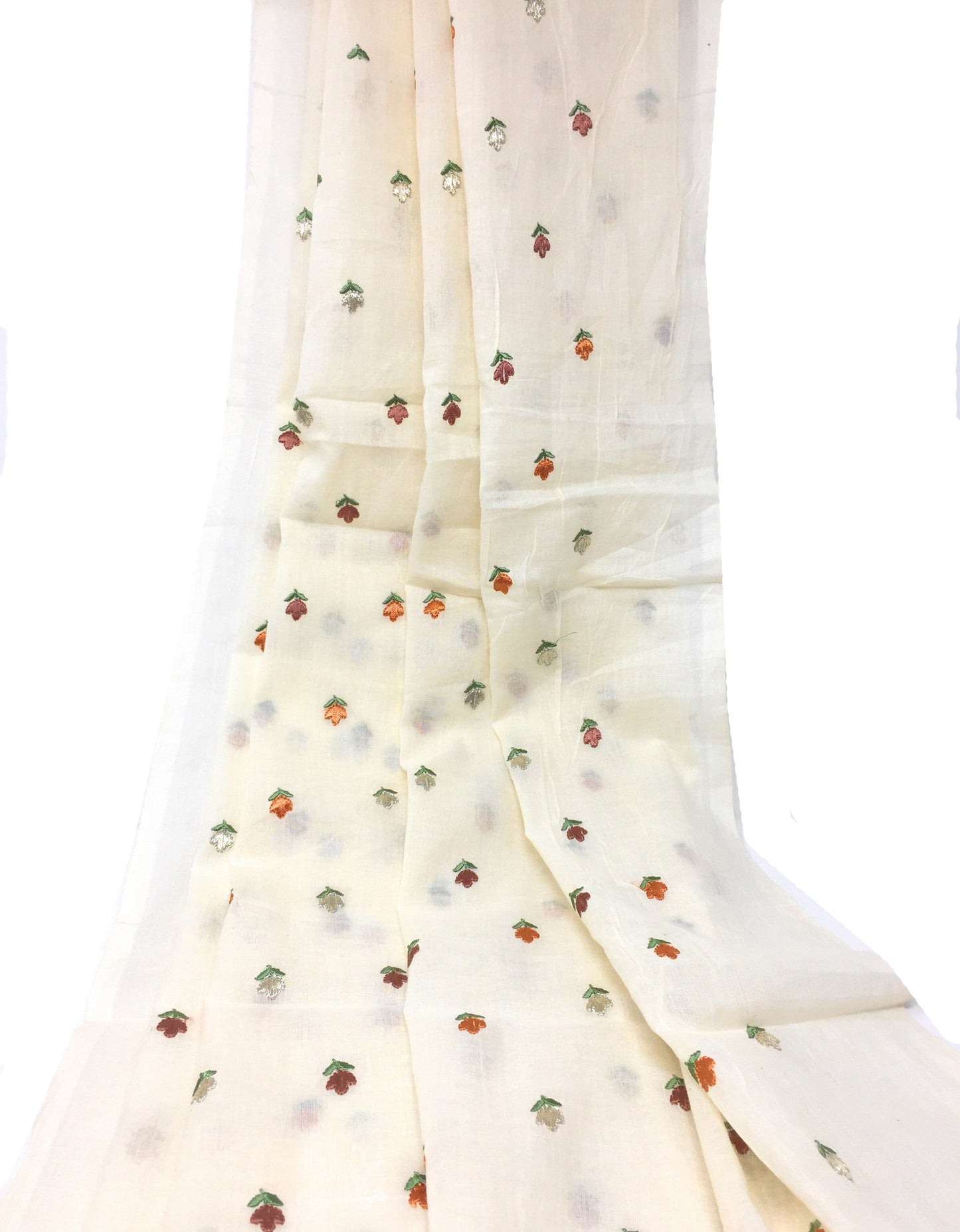 Satin Silk Cream Printed Fabric Material - By the yard