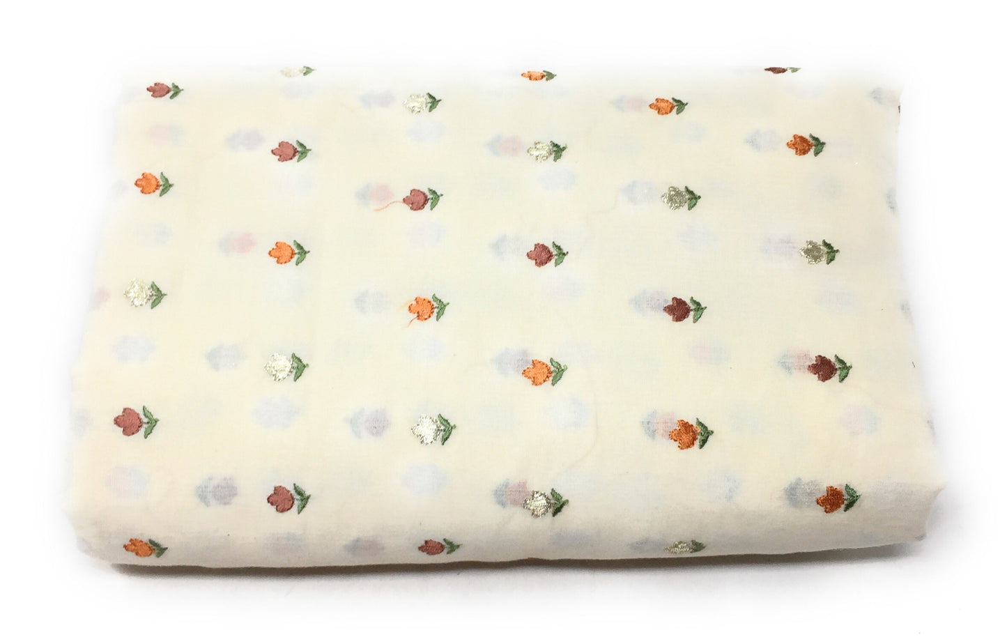 Modal Satin Cream Printed Fabric Material - By Meter