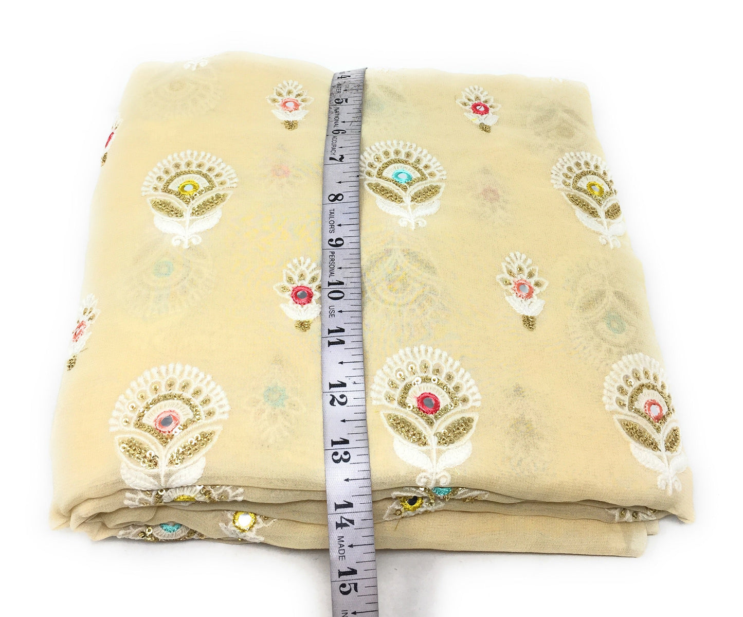 Beige Chiffon Fabric Material with Embroidery