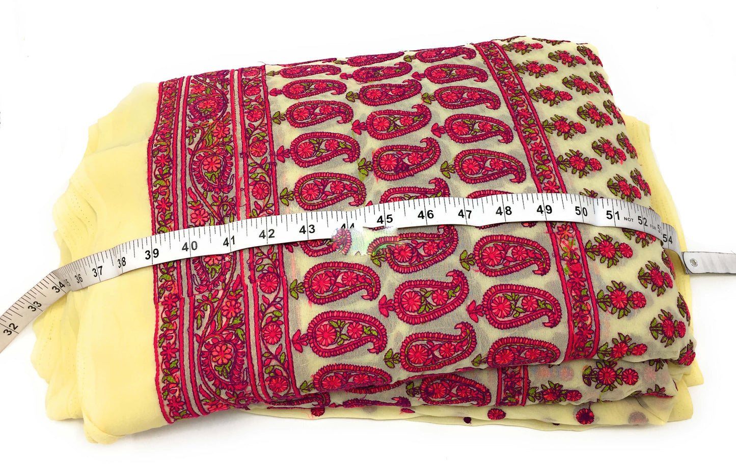 dress materials online shopping embroidery materials Pink, Cream Velvet embroidery on Gota Upto 45 inch wide wide 1622