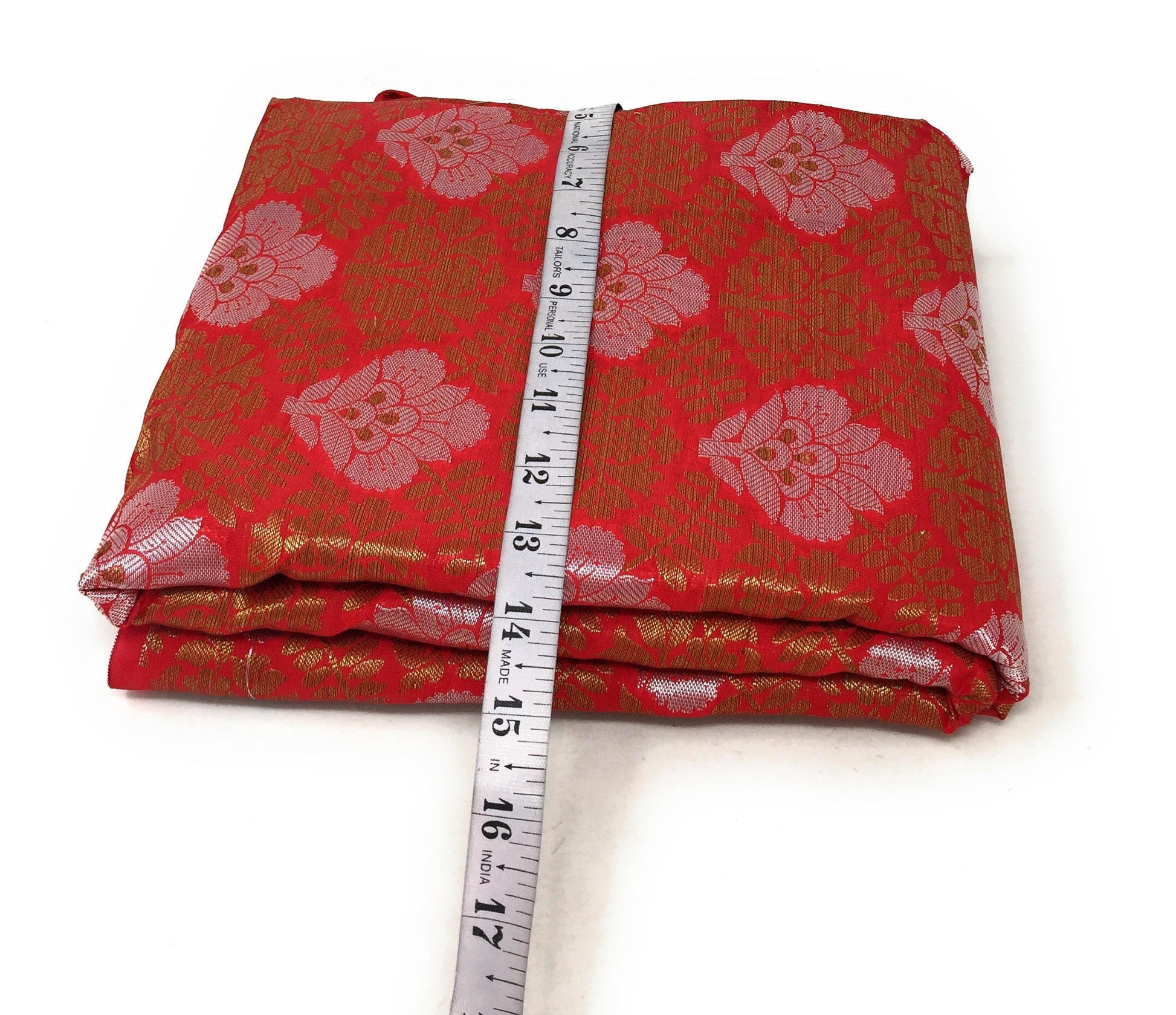Red Floral Brocade Fabric, Silver Gold Jacquard Work Fabric Online - 1.5 Meter