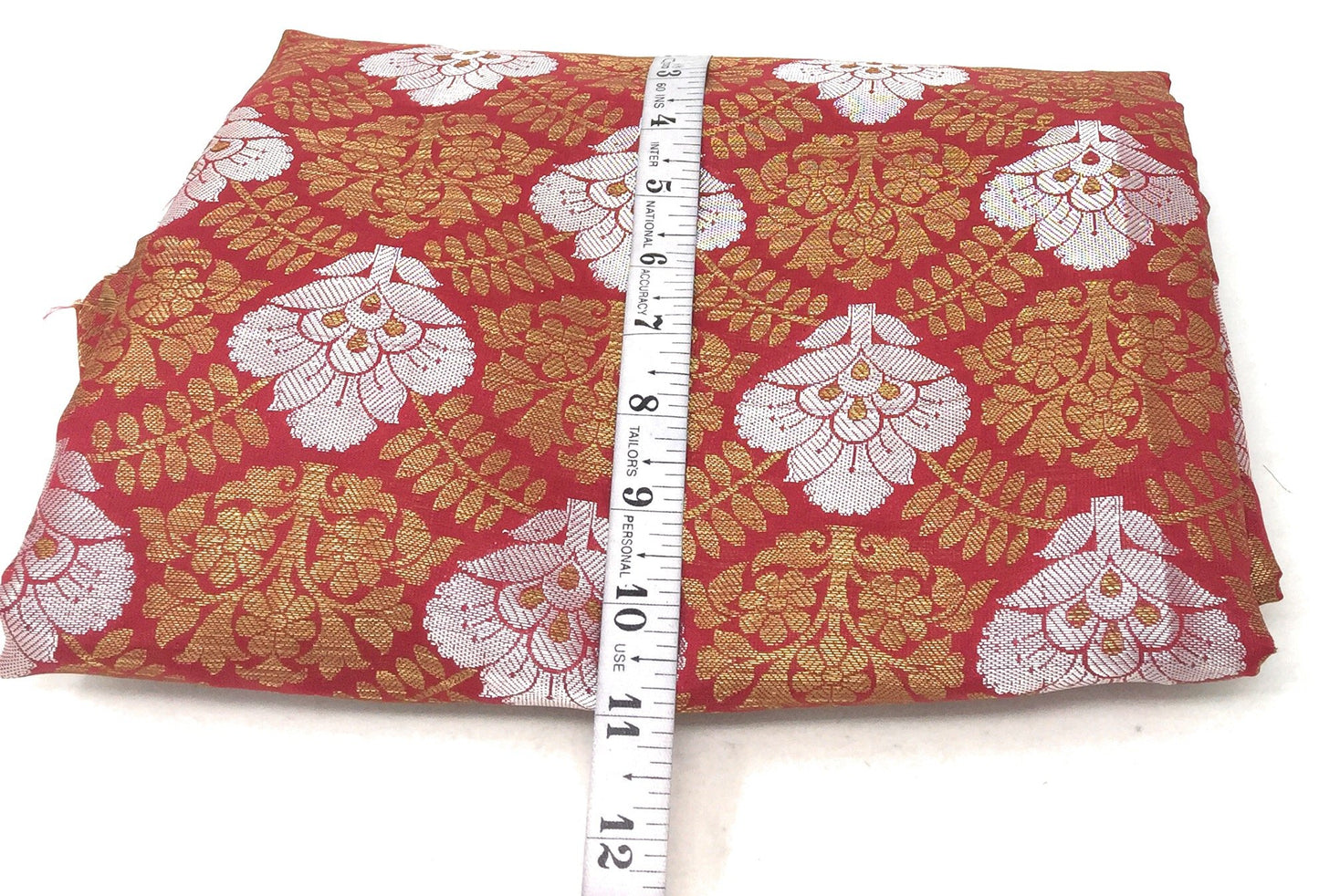Maroon Brocade Fabric, Silver Gold Jacquard Work By The Meter - 1.5 Meter