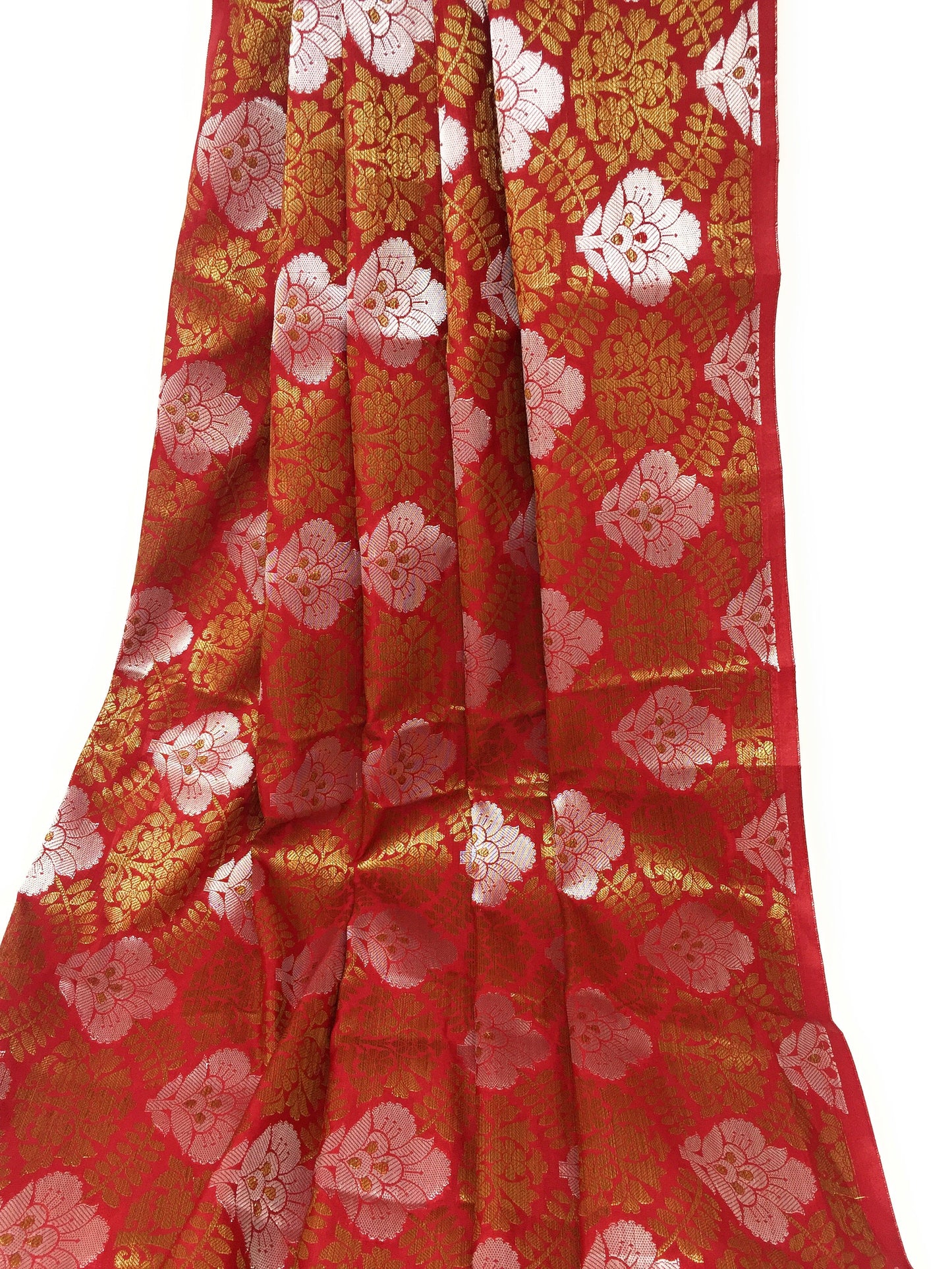 Maroon Brocade Fabric, Silver Gold Jacquard Work