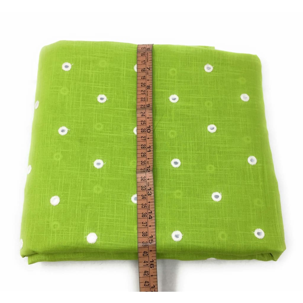 Green Mirror Work Cotton Fabric for Blouse Kurti - fabric Silver Paper Mirror Embroidery Bandhani Look Mirrorfabric_cotton