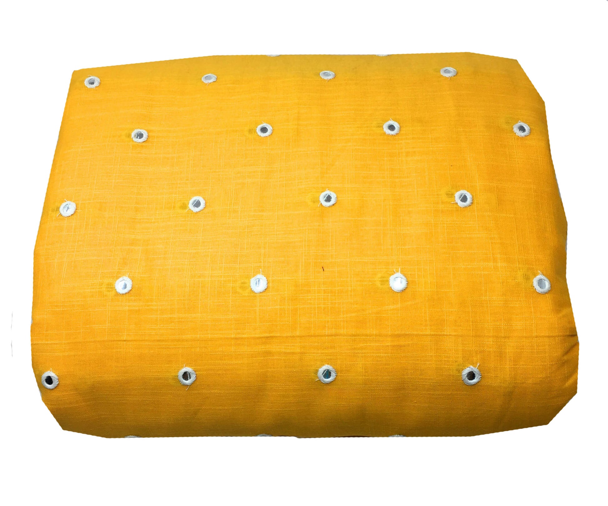 Mirror Work On Plain Cotton Fabric In Mango Yellow