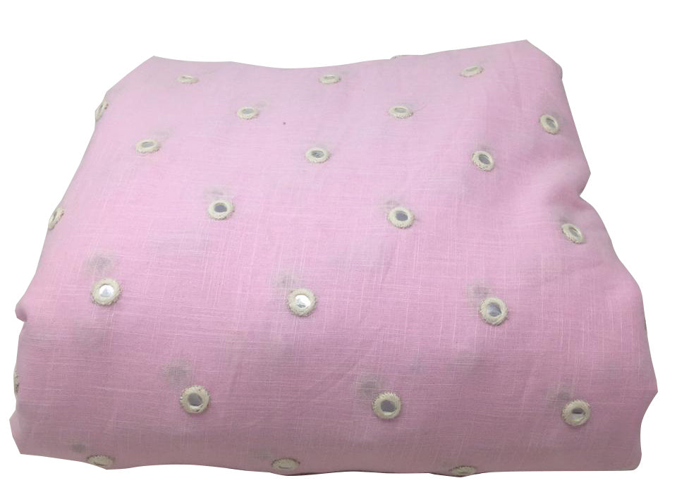 Mirror Work Cloth In Pure Cotton In Baby Pink (Silver Foil Mirror)