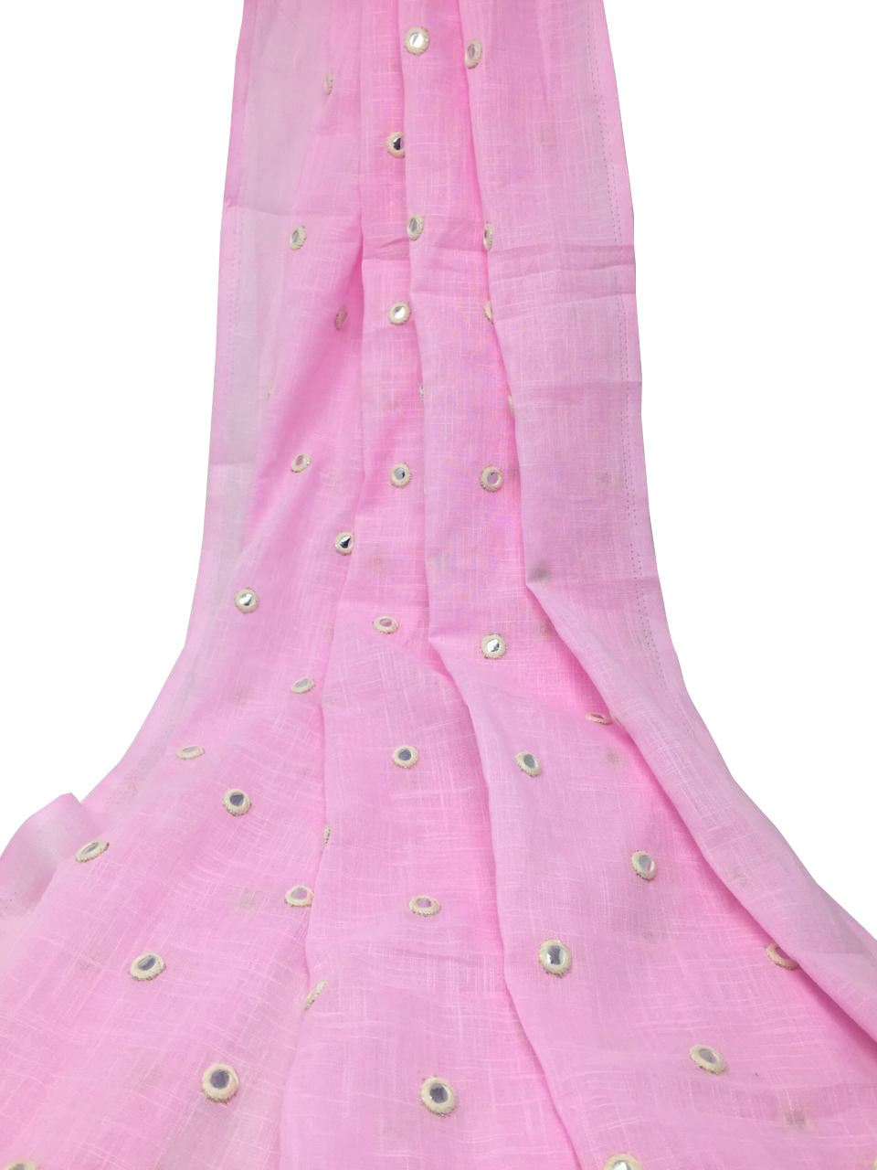 Mirror Work Cloth In Pure Cotton In Baby Pink (Silver Foil Mirror)