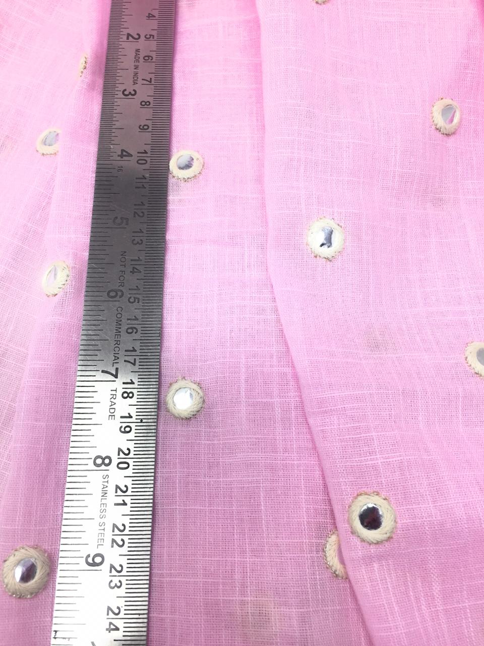 Mirror Work Cloth In Pure Cotton In Baby Pink (Silver Foil Mirror)