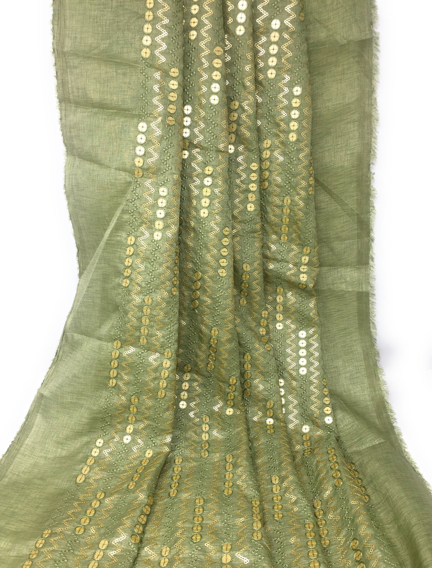 Green Gold Sequin Embroidery Fabric