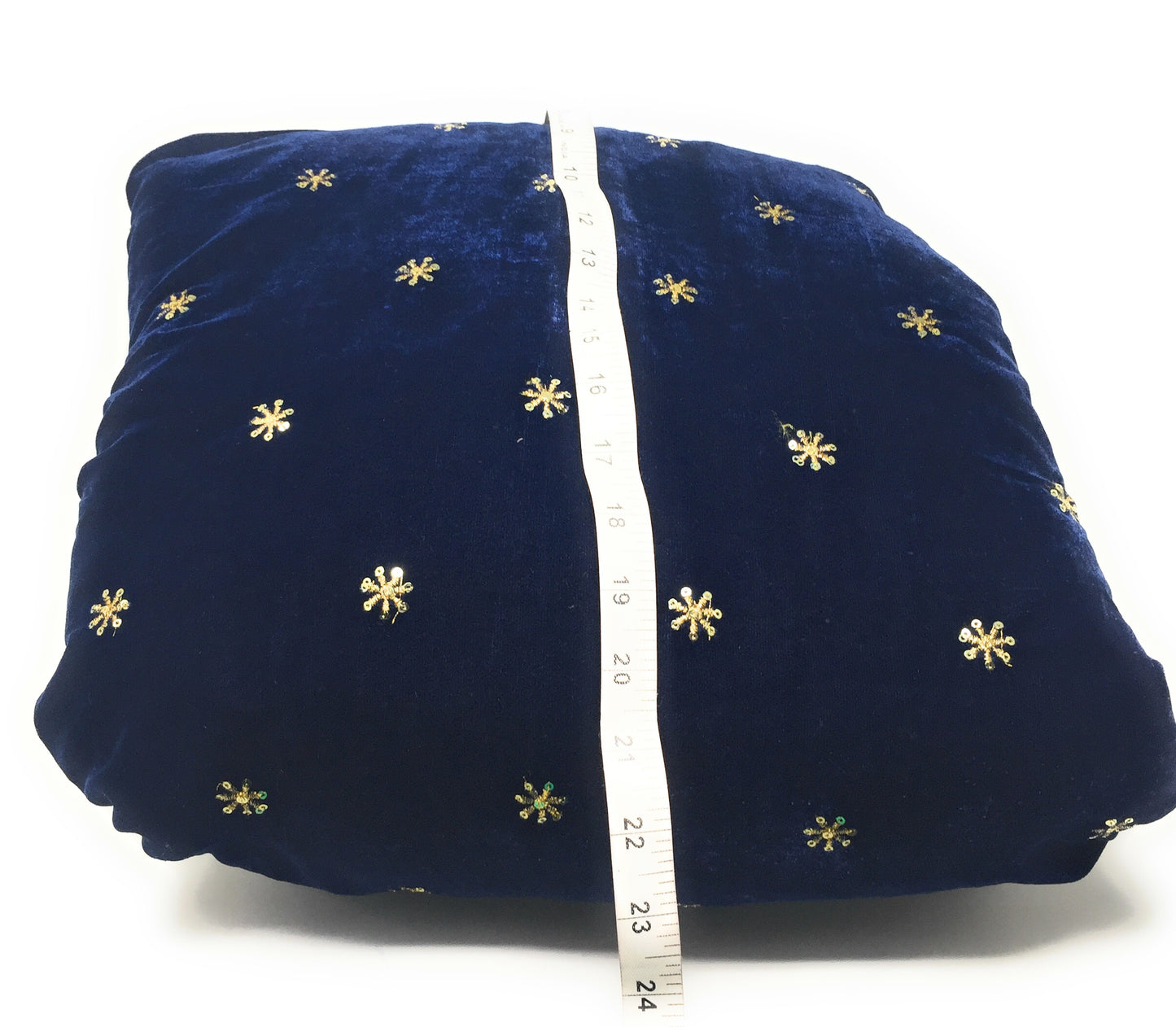 Blue Velvet Fabric, Gold Sequin Embroidery Material by meter