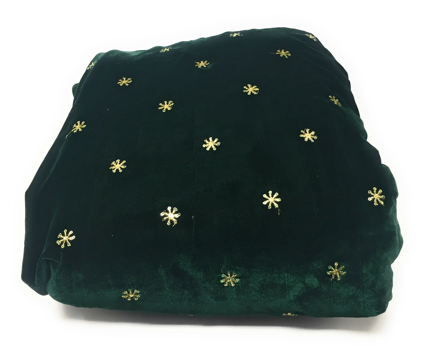 Green Velvet Fabric, Gold Sequin Embroidery Material by meter