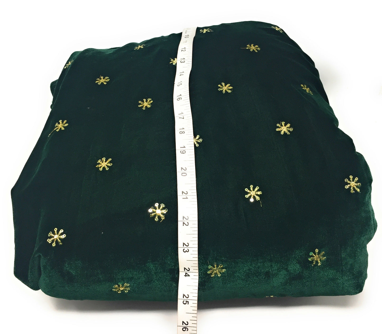 Green Velvet Fabric, Gold Sequin Embroidery Material by meter