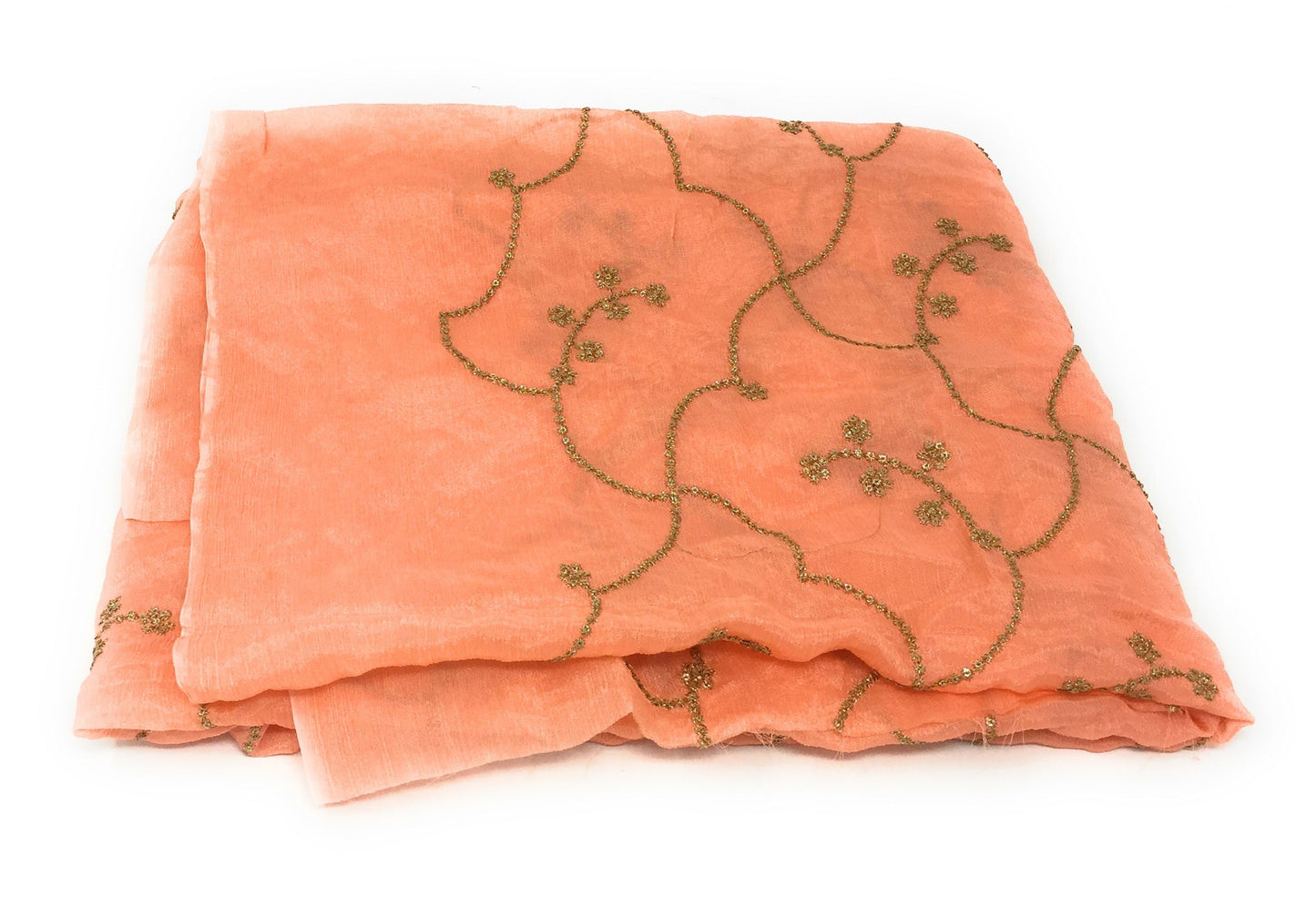 Peach Embroidered chiffon fabric