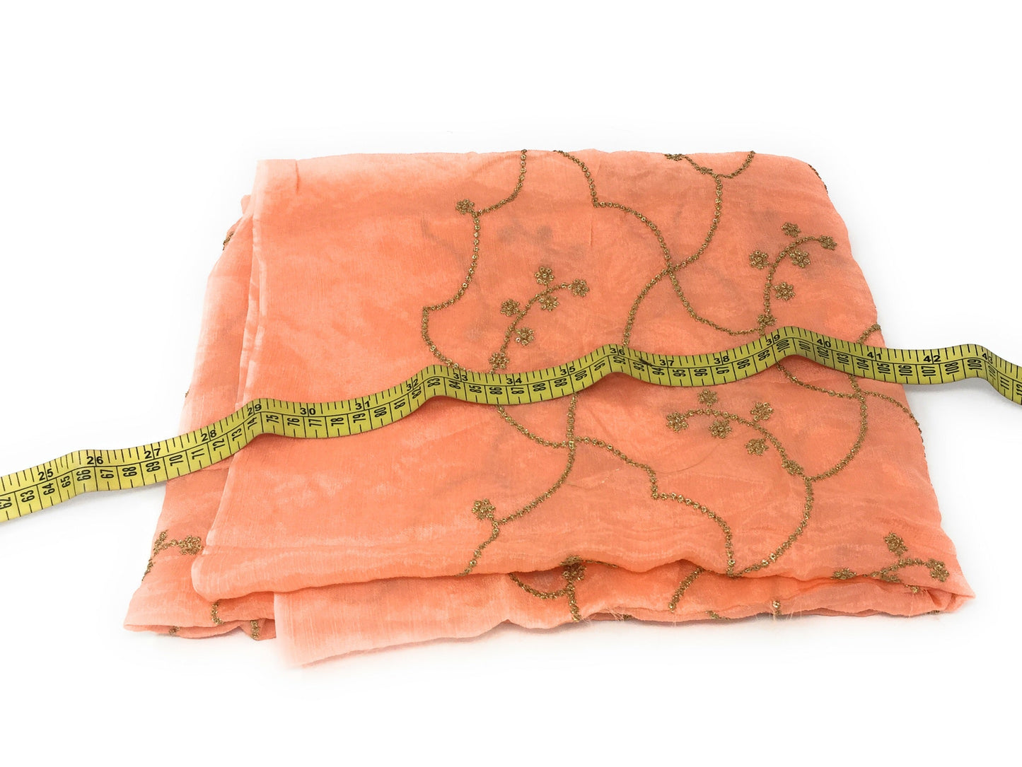 Peach Embroidered chiffon fabric