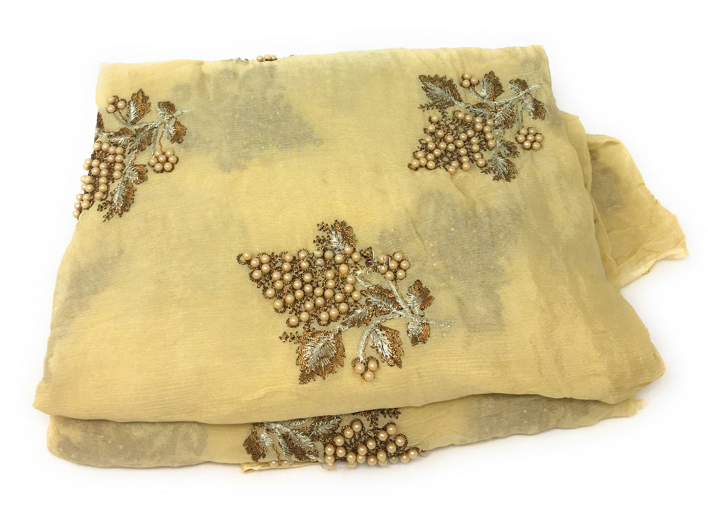 Chiffon Fabric Material Cream with Embroidery