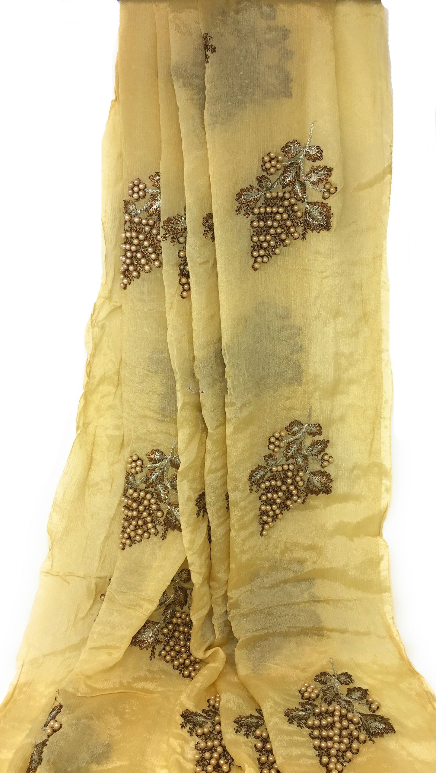 Chiffon Fabric Material Cream with Embroidery