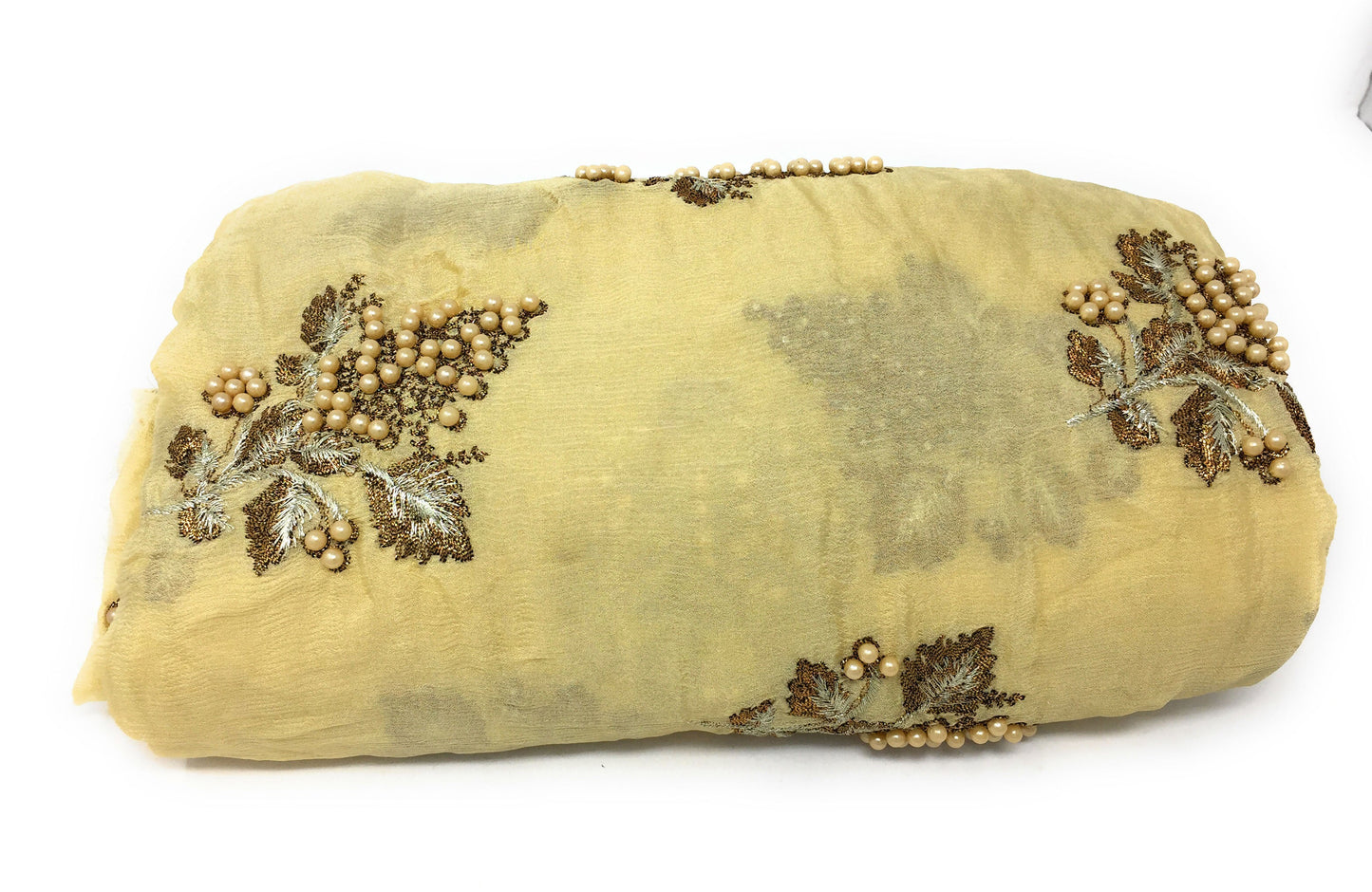 Chiffon Fabric Material Cream with Embroidery