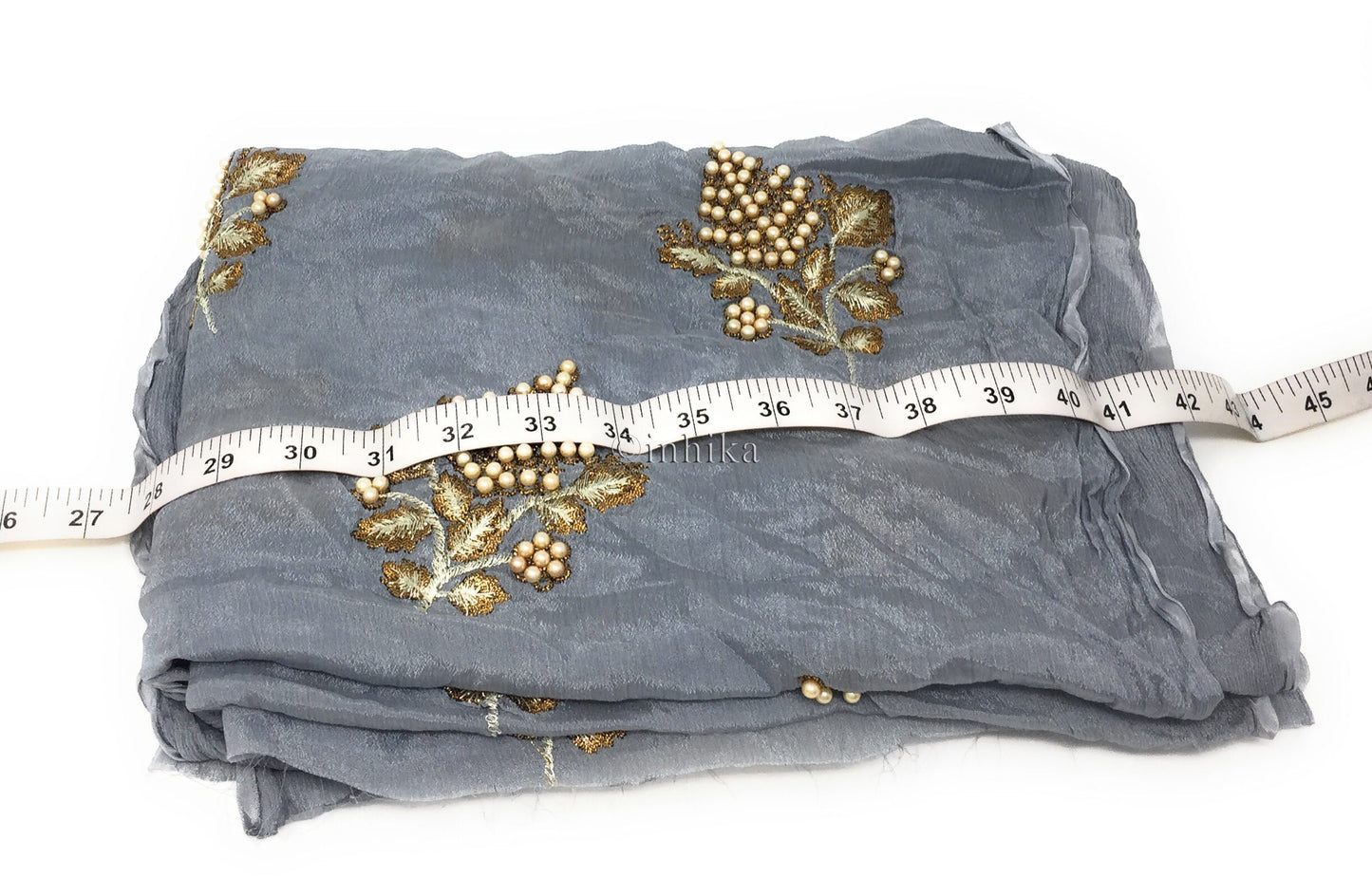 Grey Chiffon Fabric Material with embroidery