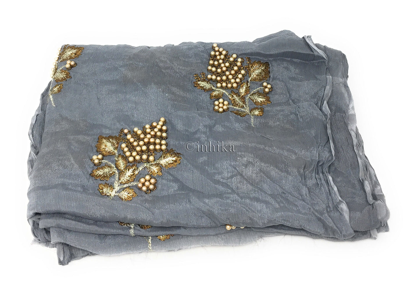 Grey Chiffon Fabric Material with embroidery