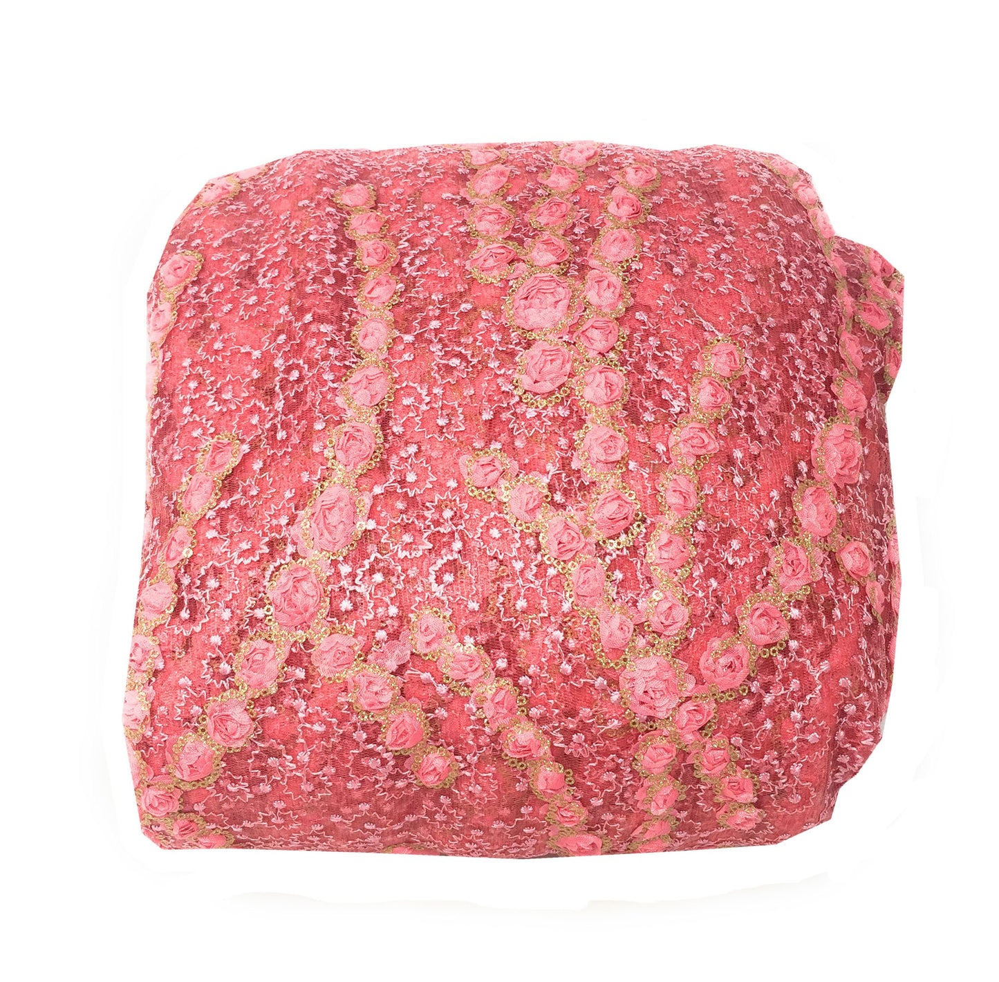 Net Pink Peach Embroidered Fabric Material - By Meter