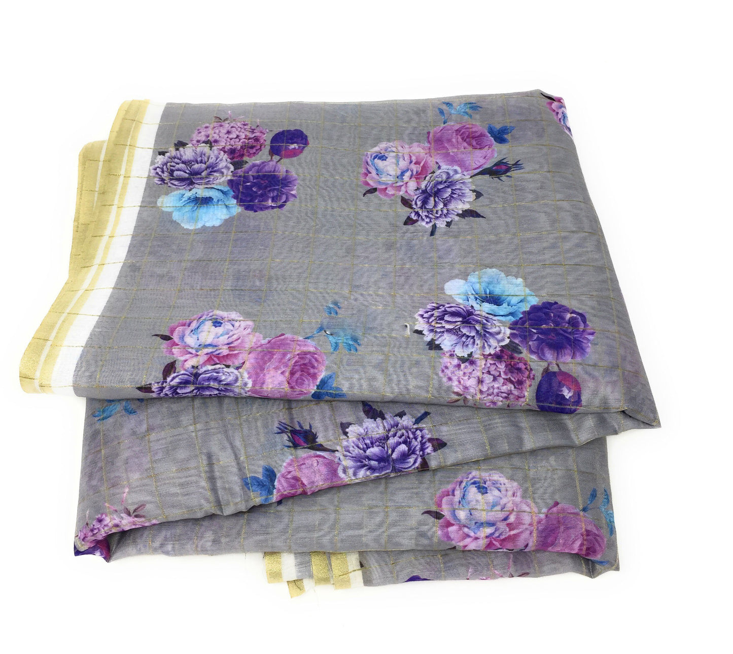 Chanderi Cotton mix Grey Printed Fabric Material
