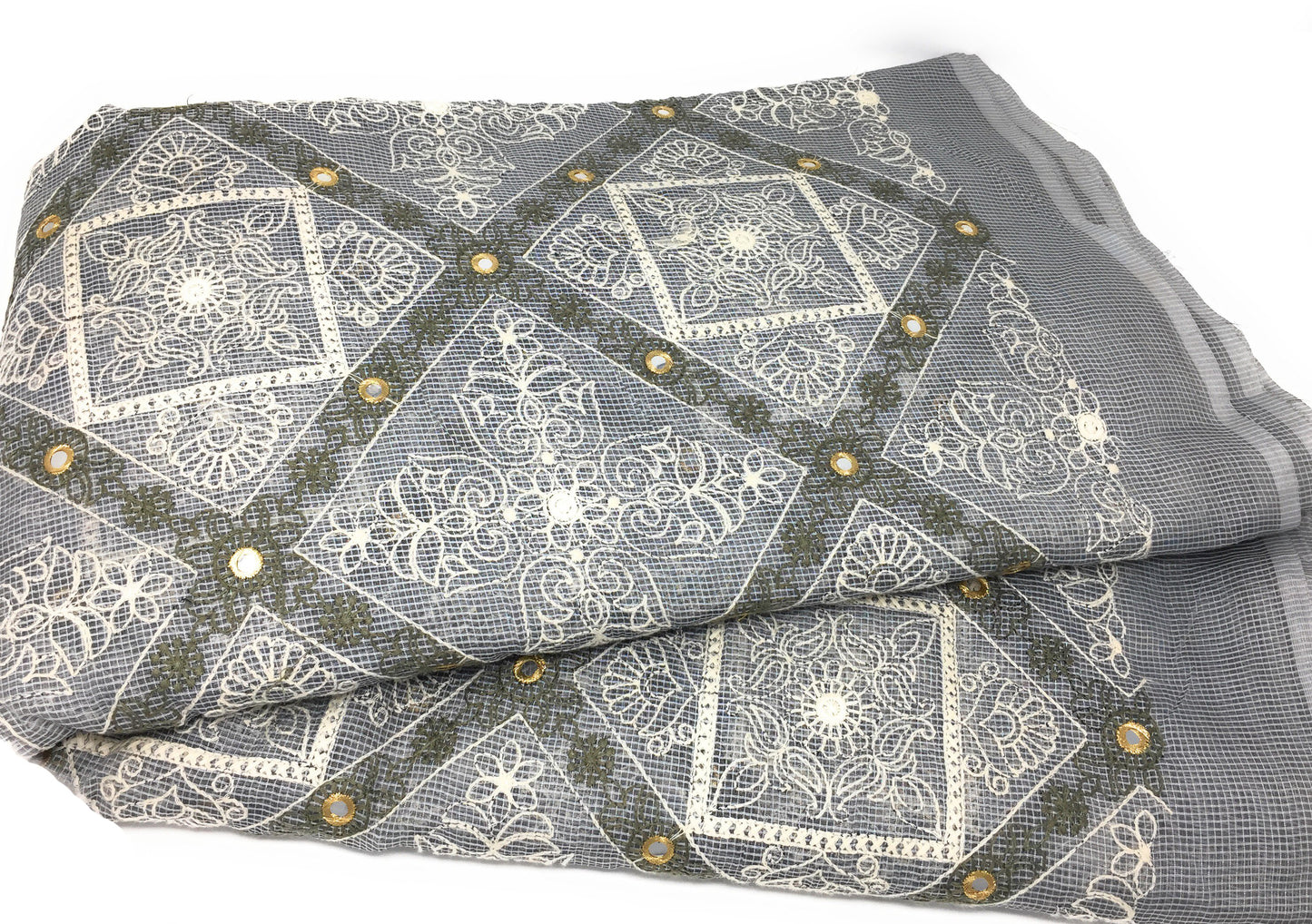grey embroidered material