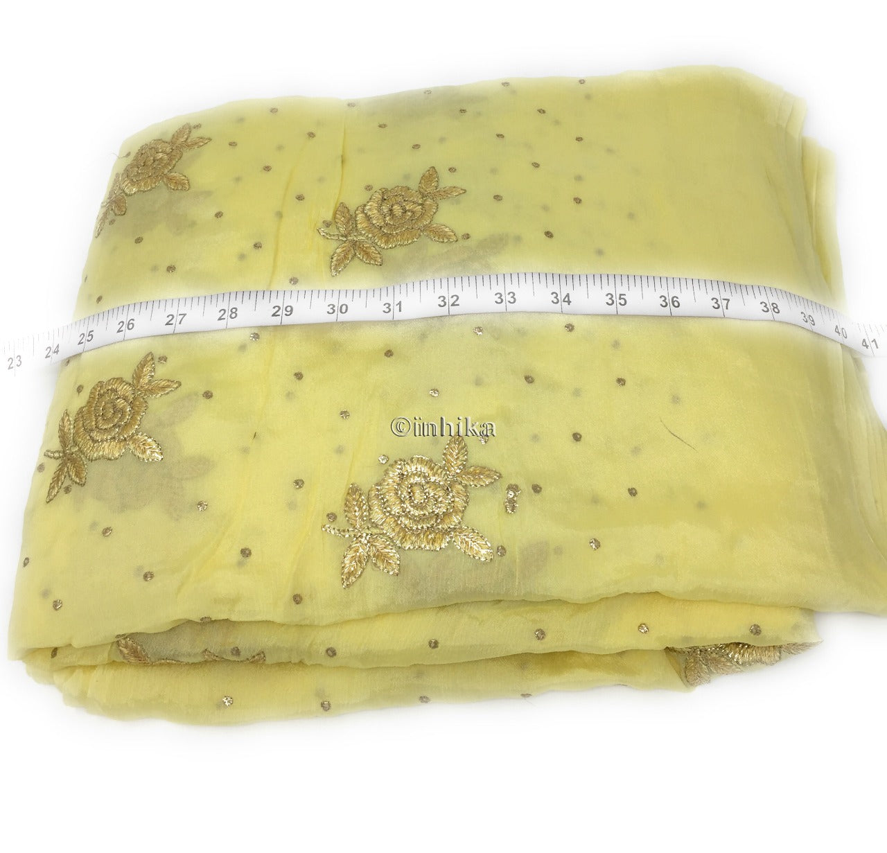 Yellow Chiffon fabric Material embroidered