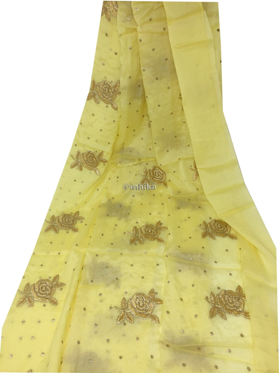 Yellow Chiffon fabric Material embroidered