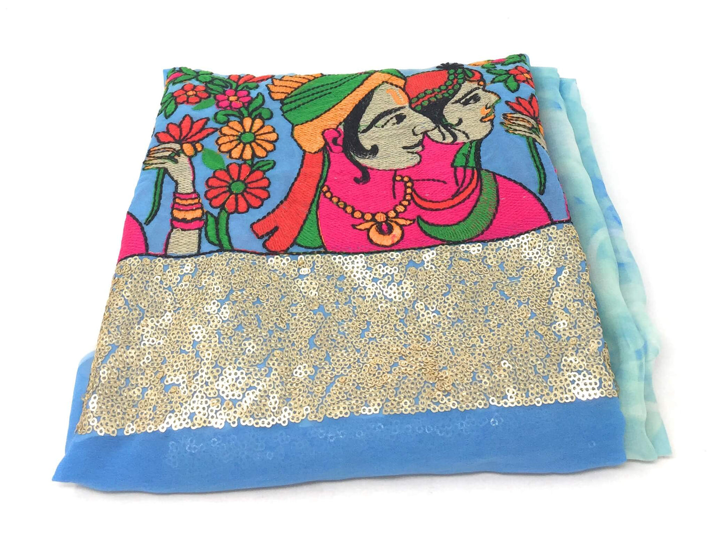 Blue printed with embroiderer indian