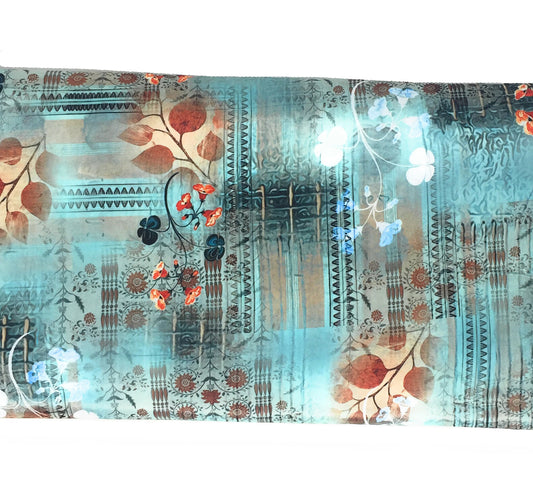 Multicolour Sea Grey Indian Print Modal Satin Fabric