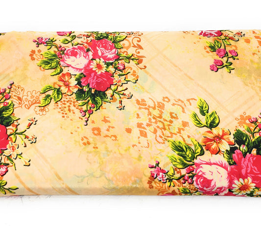 Multicolour Dark Peach Indian Print Modal Satin Fabric