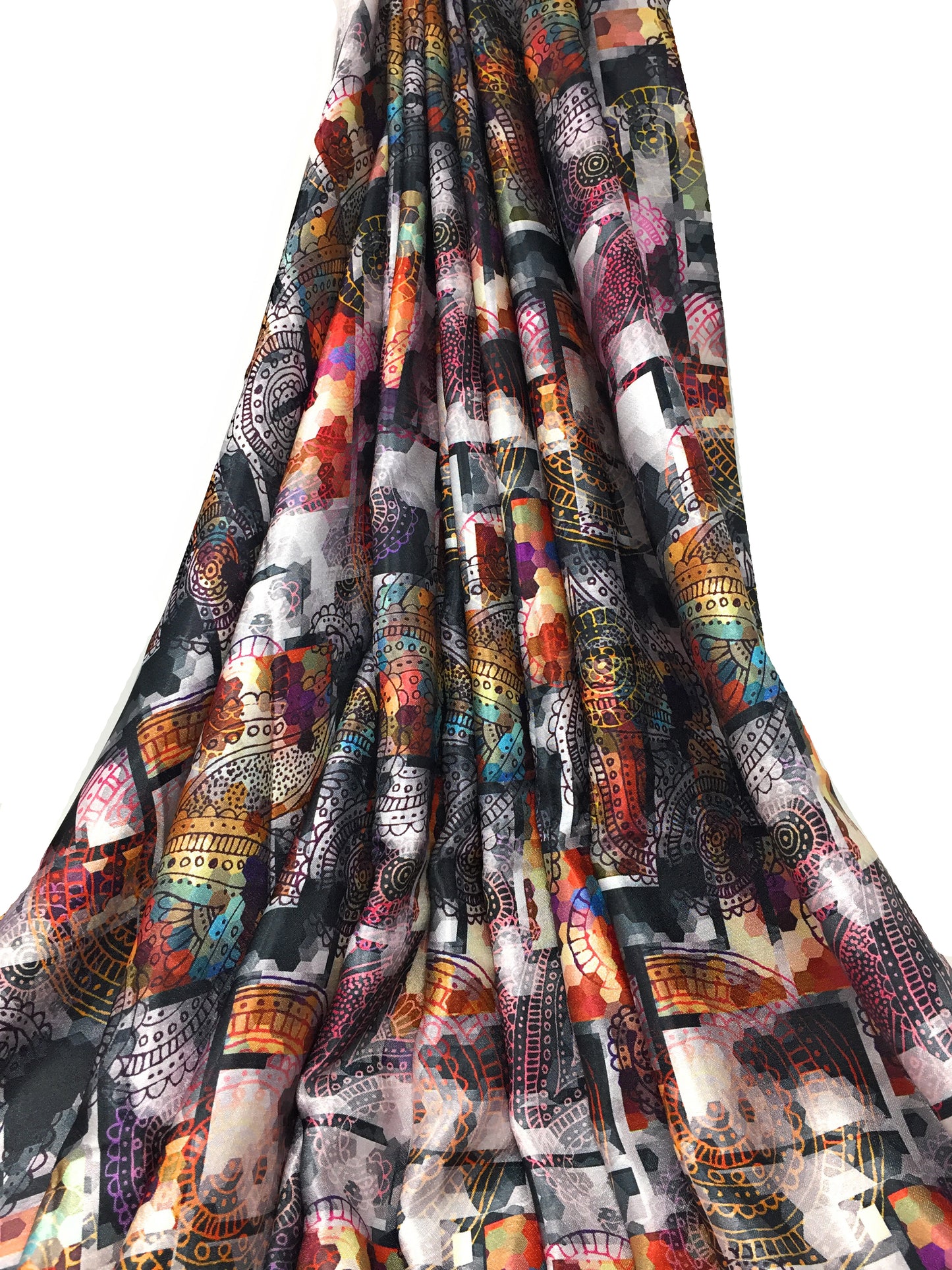Multicolour Lavender Indian Print Modal Satin Fabric