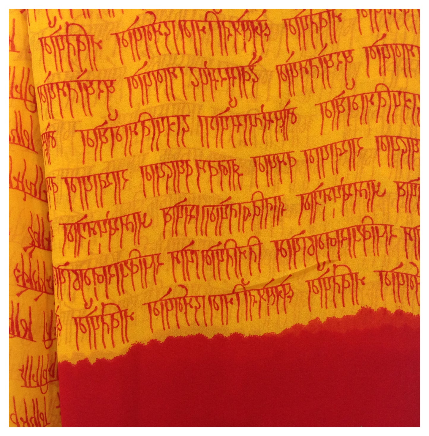 Red Orange Alphabet Print Georgette Fabric