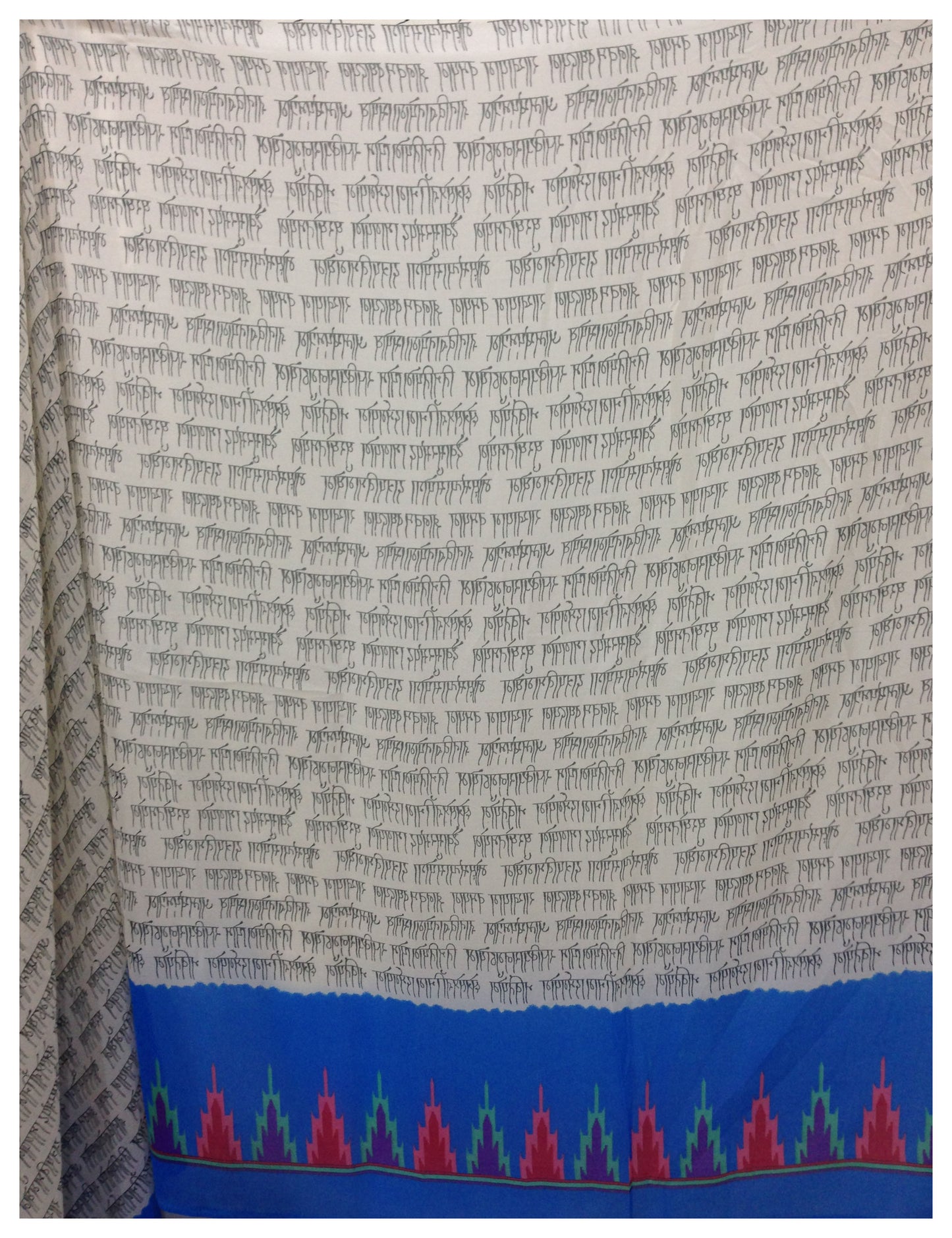 White Blue Alphabet Print Georgette Fabric