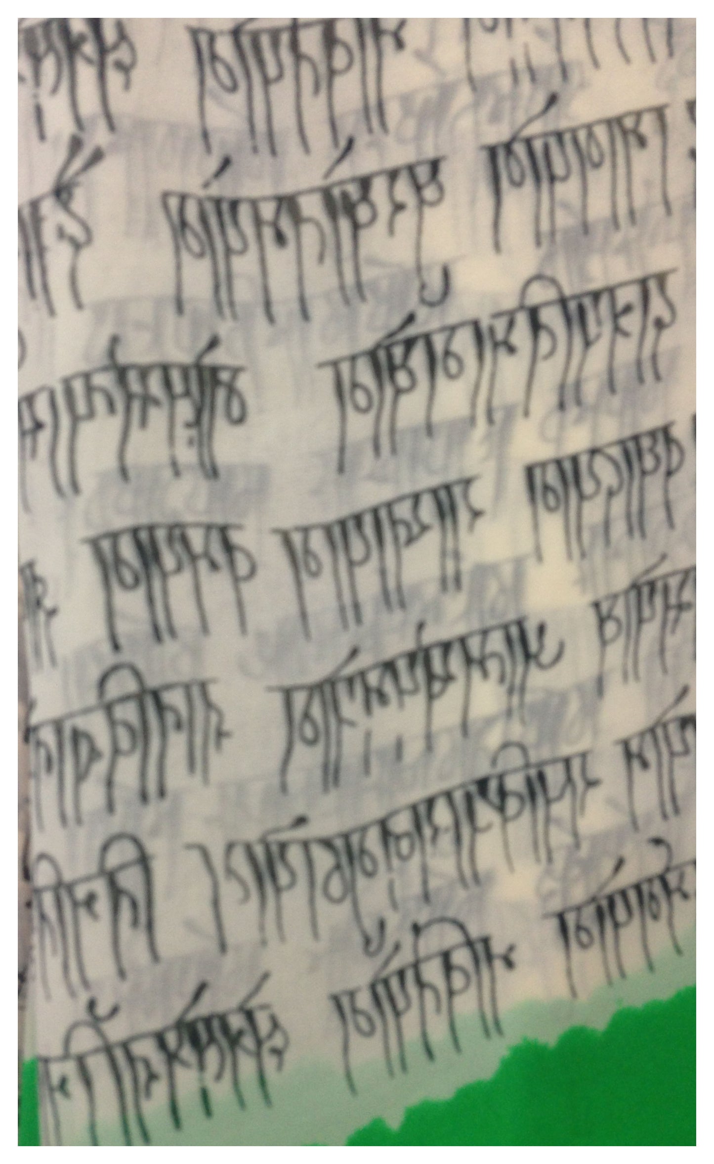 White Green Alphabet Print Georgette Fabric