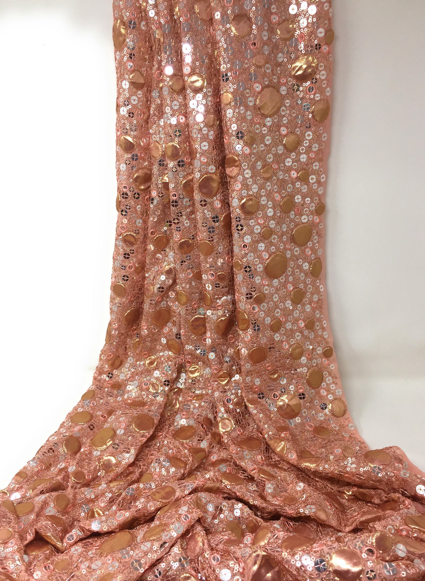Rose Gold Sequence Fabric Material on Georgette