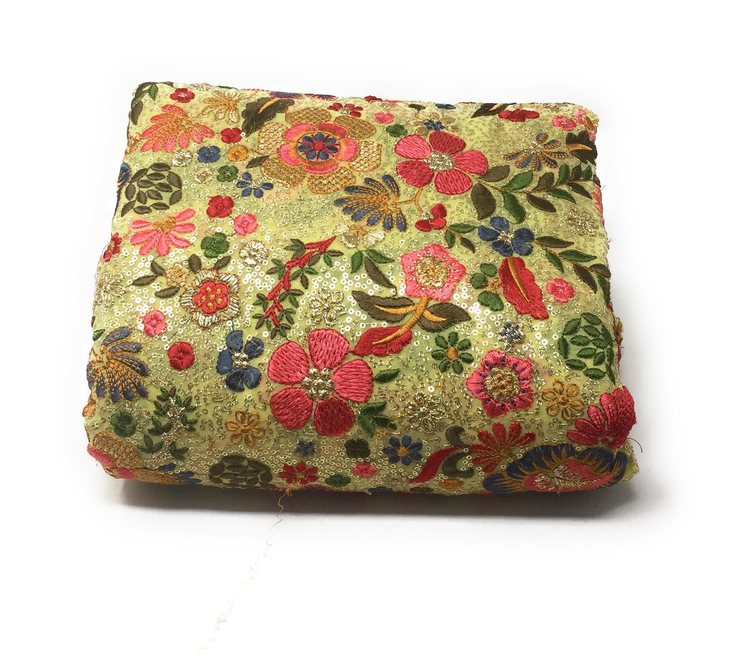 Yellow Gold Sequence Multicolor Embroidery Fabric Material on Georgette