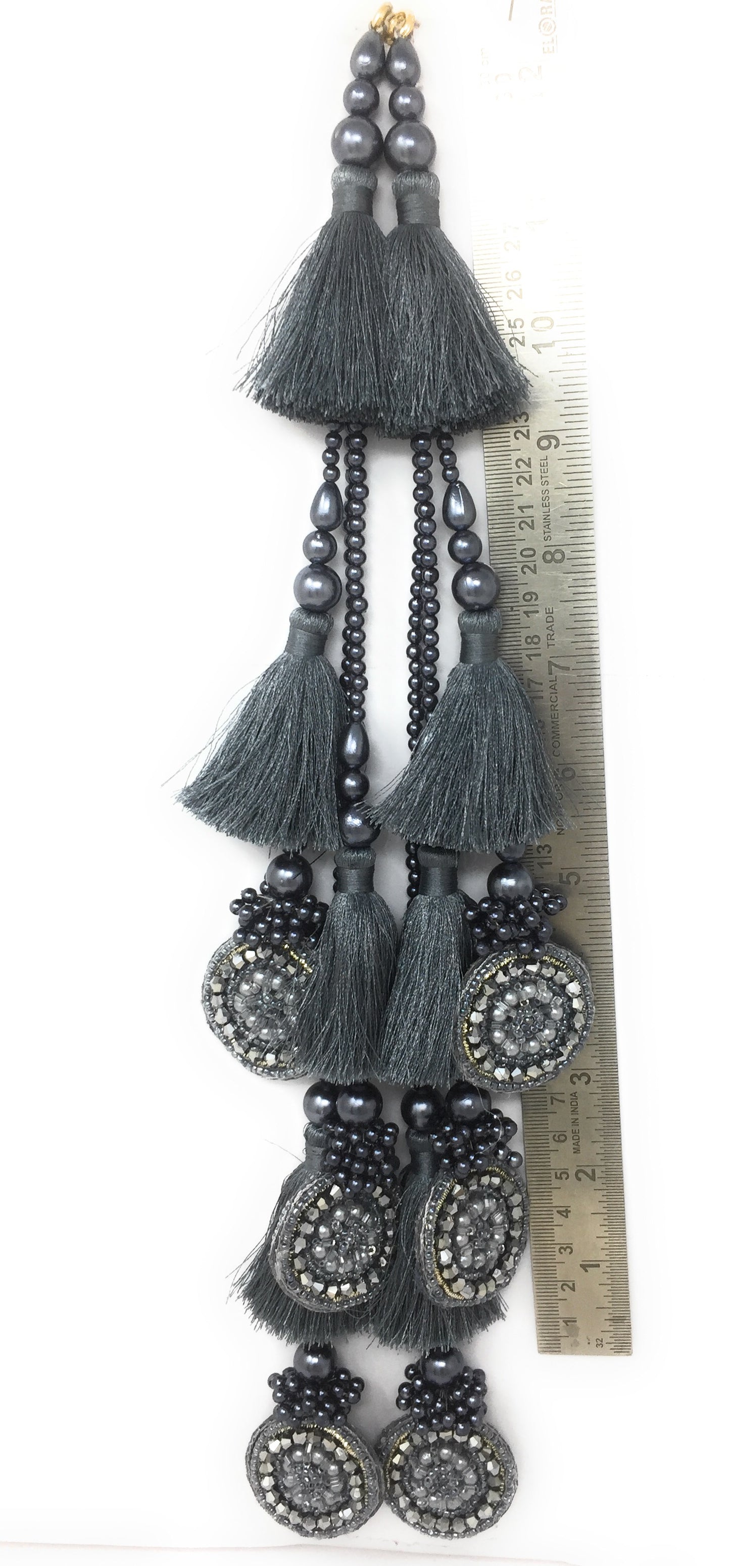 Grey handmade tassels for lehenga, Crystal Work - Set of 2