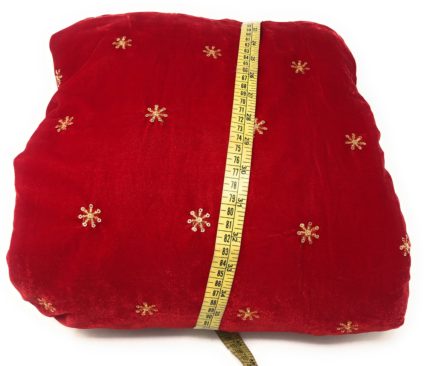 Red Velvet Fabric, Gold Sequin Embroidery Material by meter