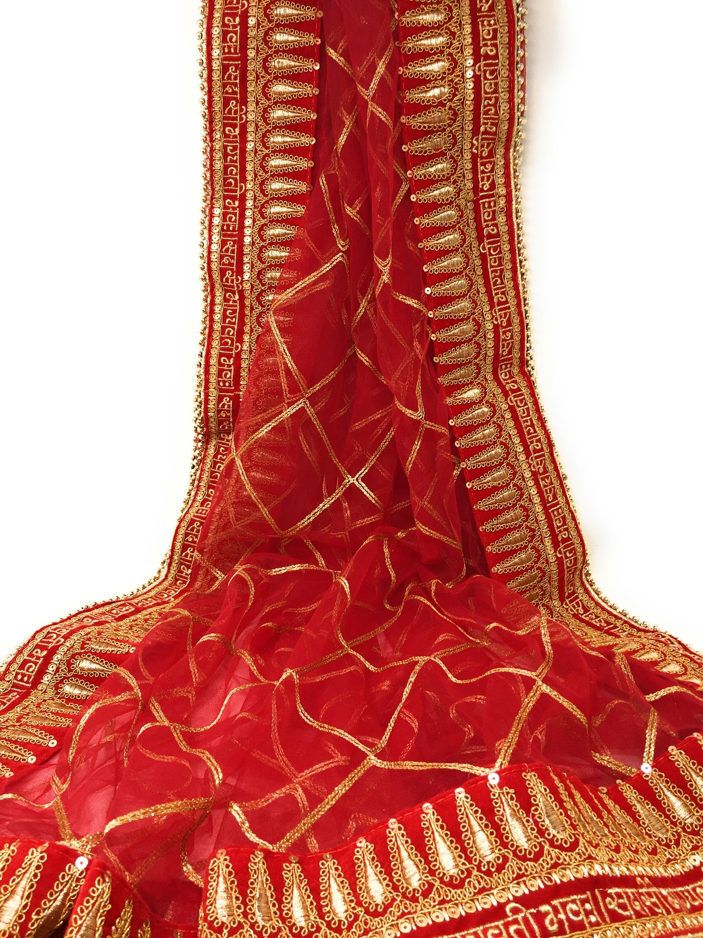 Embroidered Bridal Sada Saubhagyavati Bhava Heavy Wedding Dupatta