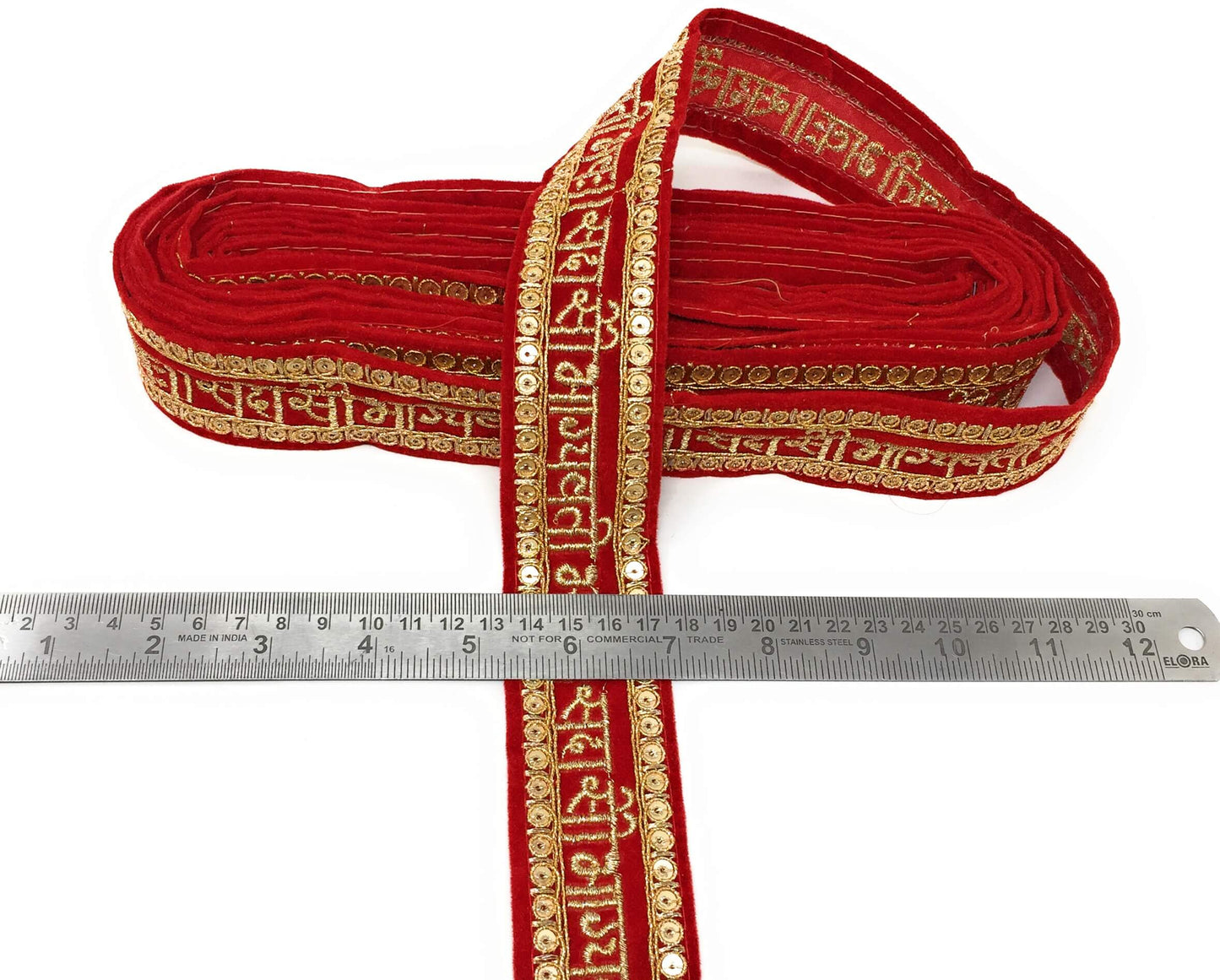 Red Bridal Sada Saubhagyavati Bhav Lace Border Trim For Wedding heavy