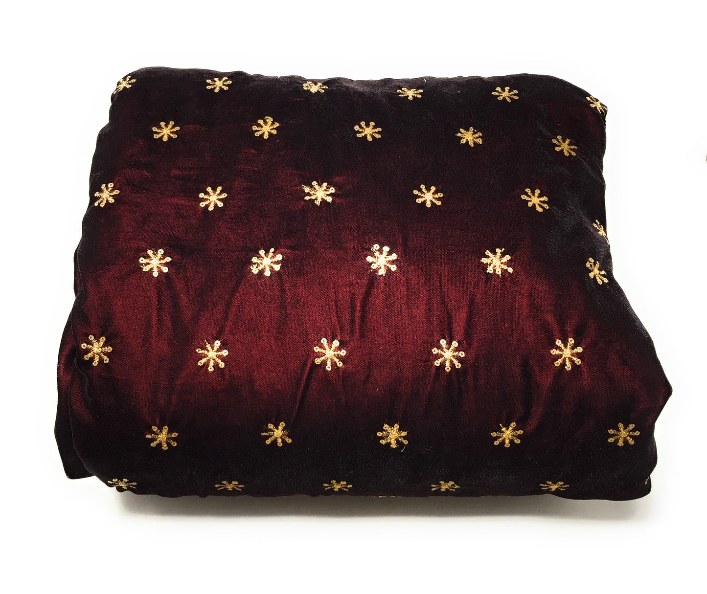 Maroon Velvet Fabric, Gold Sequin Embroidery Material by meter