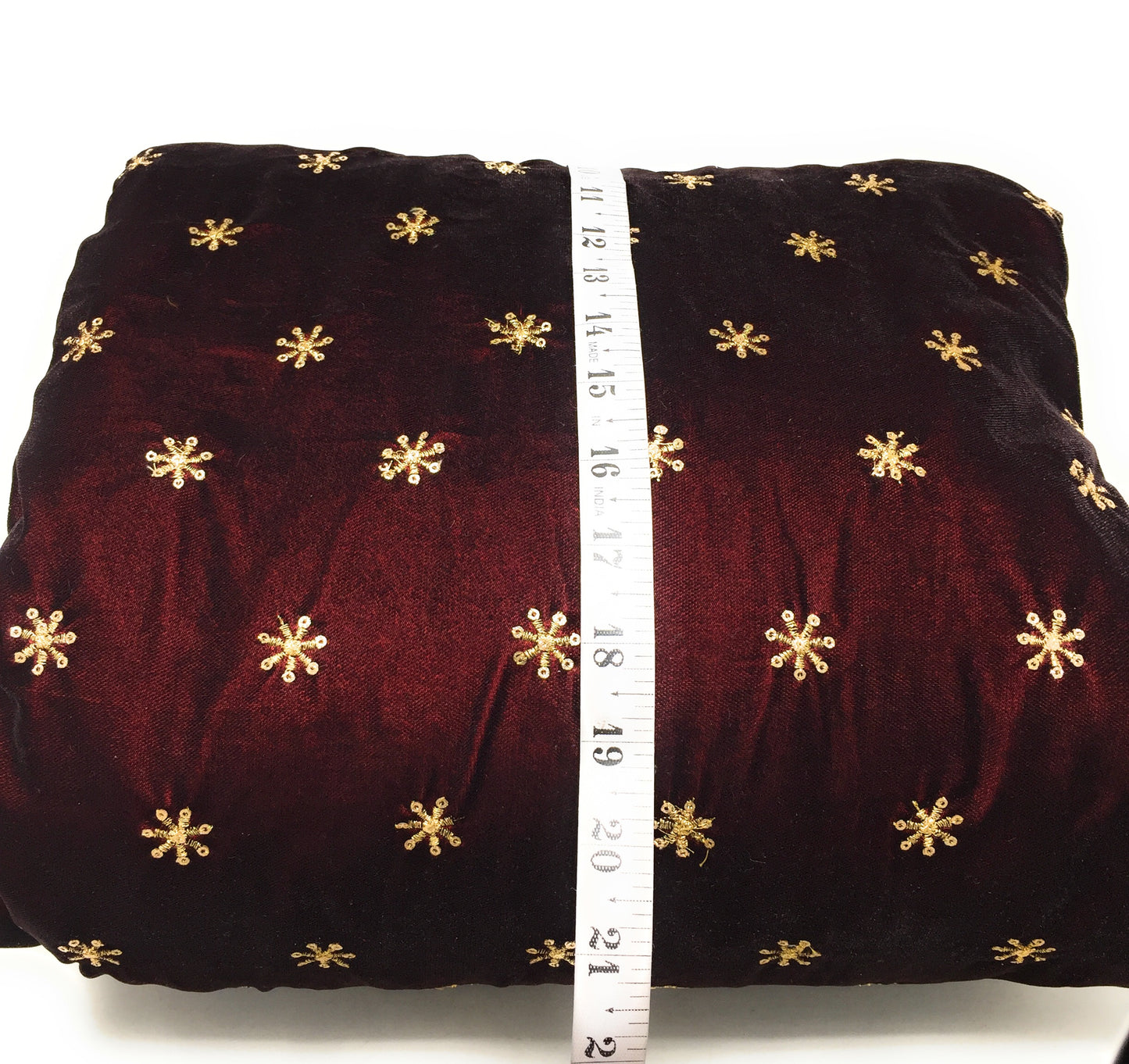 Maroon Velvet Fabric, Gold Sequin Embroidery Material by meter